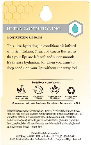 Burt's Bees Lip Balm - Pink Grapefruit, Mango, Coconut & Pear, and Pomegranate Pack, Lip Moisturizer With Beeswax, Tint-Free, Natural Origin Conditioning Treatment, 4 Tubes, 0.15 oz.