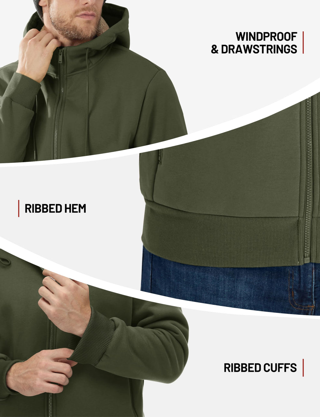 TACVASEN Men's Zip Up Sherpa Lined Hoodies Thick Fleece Heavyweight Jacket Windproof Thermal Zipper Sweatshirt