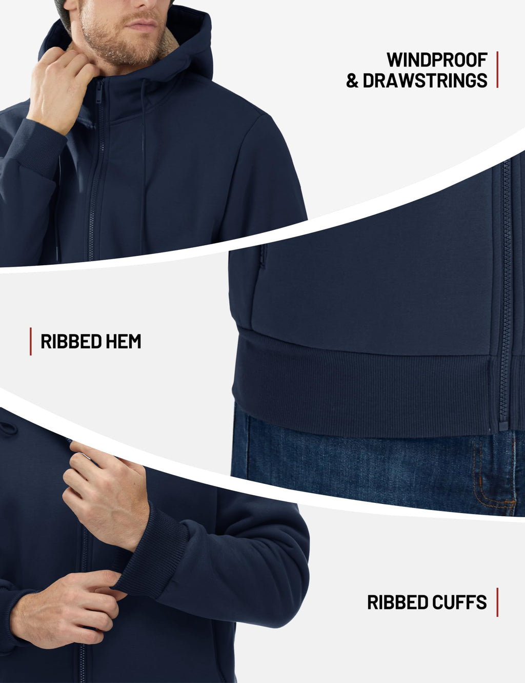 TACVASEN Men's Zip Up Sherpa Lined Hoodies Thick Fleece Heavyweight Jacket Windproof Thermal Zipper Sweatshirt