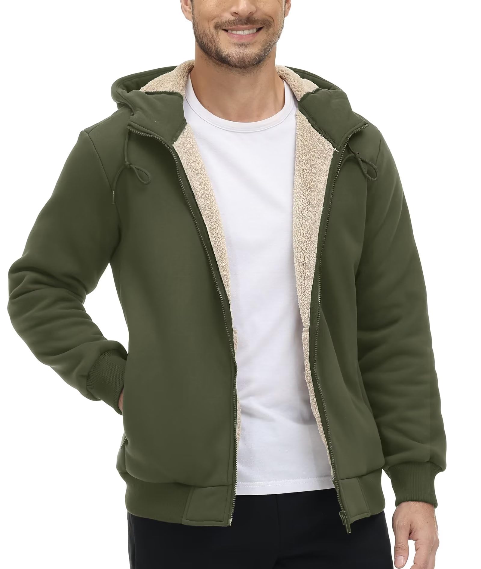 TACVASEN Men's Zip Up Sherpa Lined Hoodies Thick Fleece Heavyweight Jacket Windproof Thermal Zipper Sweatshirt