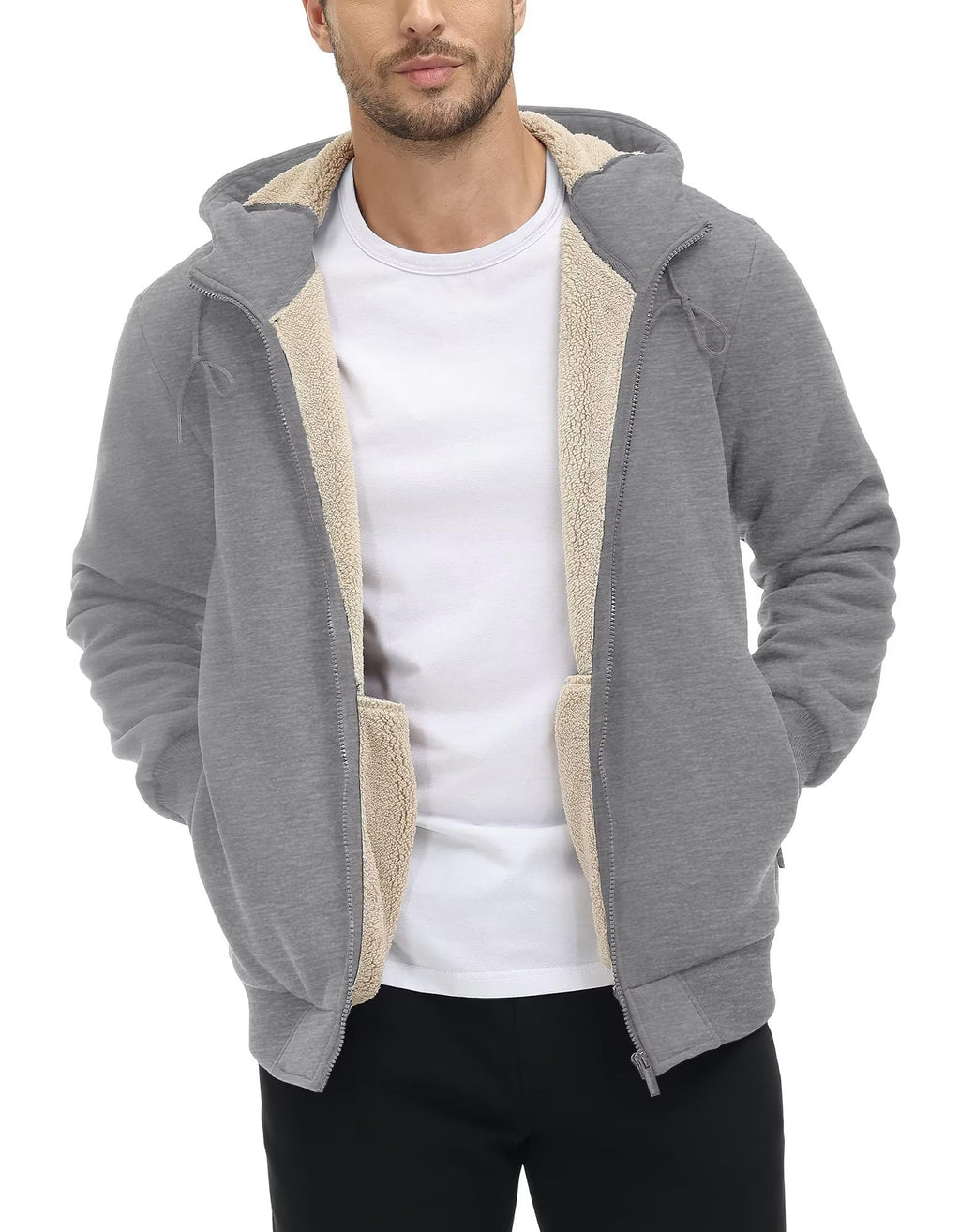 TACVASEN Men's Zip Up Sherpa Lined Hoodies Thick Fleece Heavyweight Jacket Windproof Thermal Zipper Sweatshirt