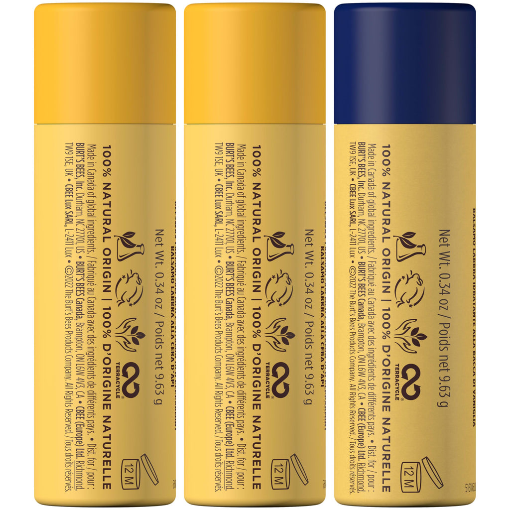 Burt's Bees Lip Balm - Pink Grapefruit, Mango, Coconut & Pear, and Pomegranate Pack, Lip Moisturizer With Beeswax, Tint-Free, Natural Origin Conditioning Treatment, 4 Tubes, 0.15 oz.