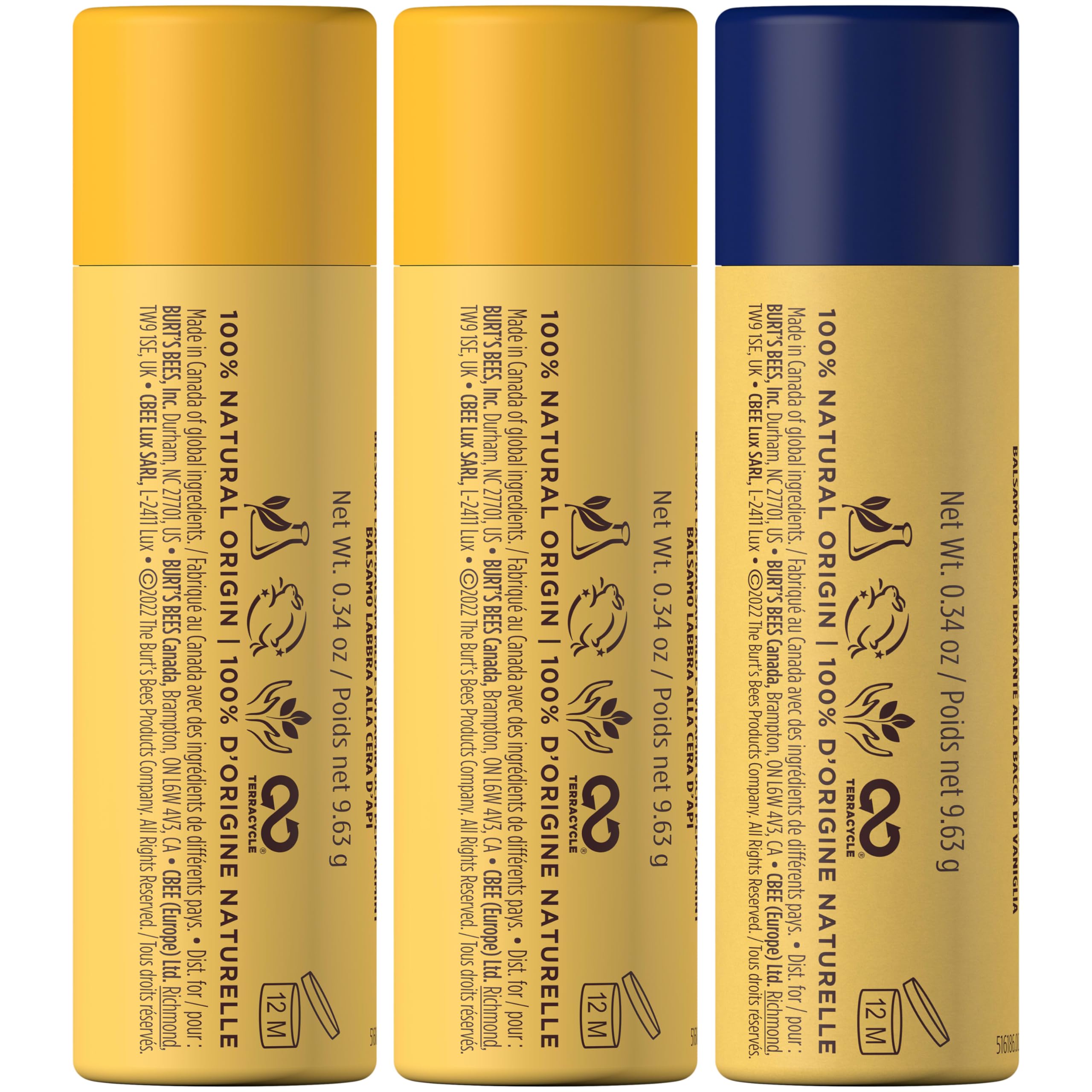 Burt's Bees Lip Balm - Pink Grapefruit, Mango, Coconut & Pear, and Pomegranate Pack, Lip Moisturizer With Beeswax, Tint-Free, Natural Origin Conditioning Treatment, 4 Tubes, 0.15 oz.
