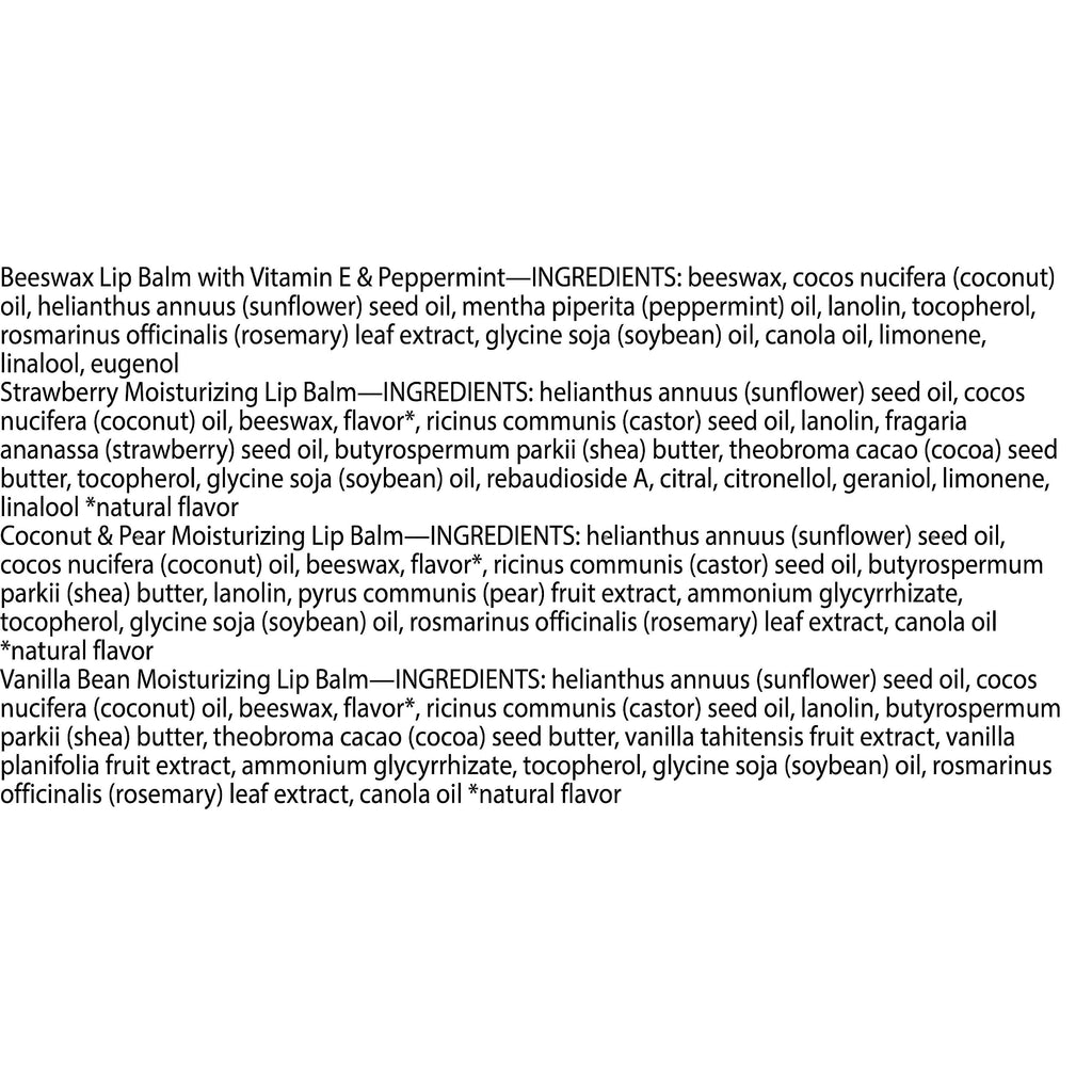Burt's Bees Lip Balm - Pink Grapefruit, Mango, Coconut & Pear, and Pomegranate Pack, Lip Moisturizer With Beeswax, Tint-Free, Natural Origin Conditioning Treatment, 4 Tubes, 0.15 oz.