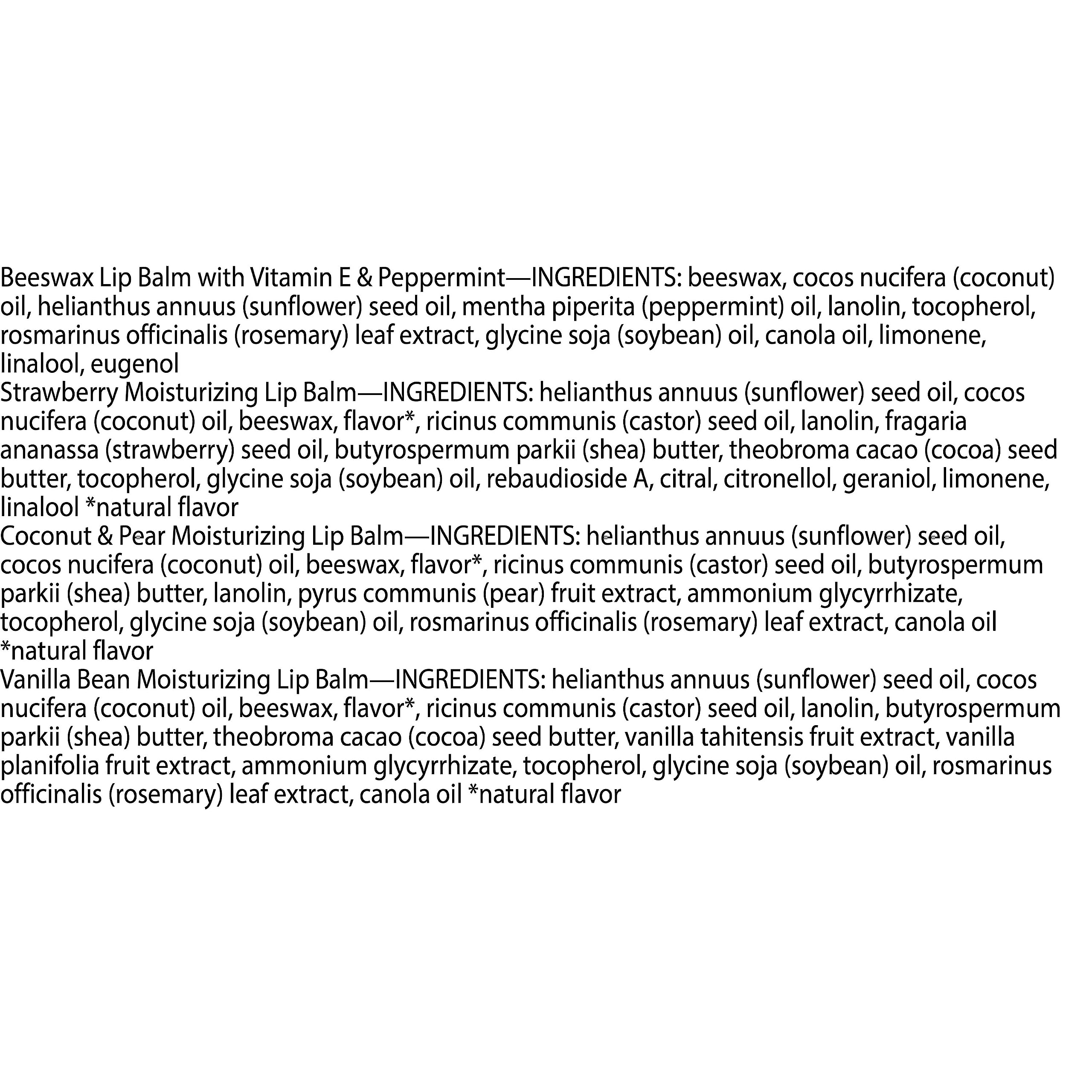 Burt's Bees Lip Balm - Pink Grapefruit, Mango, Coconut & Pear, and Pomegranate Pack, Lip Moisturizer With Beeswax, Tint-Free, Natural Origin Conditioning Treatment, 4 Tubes, 0.15 oz.