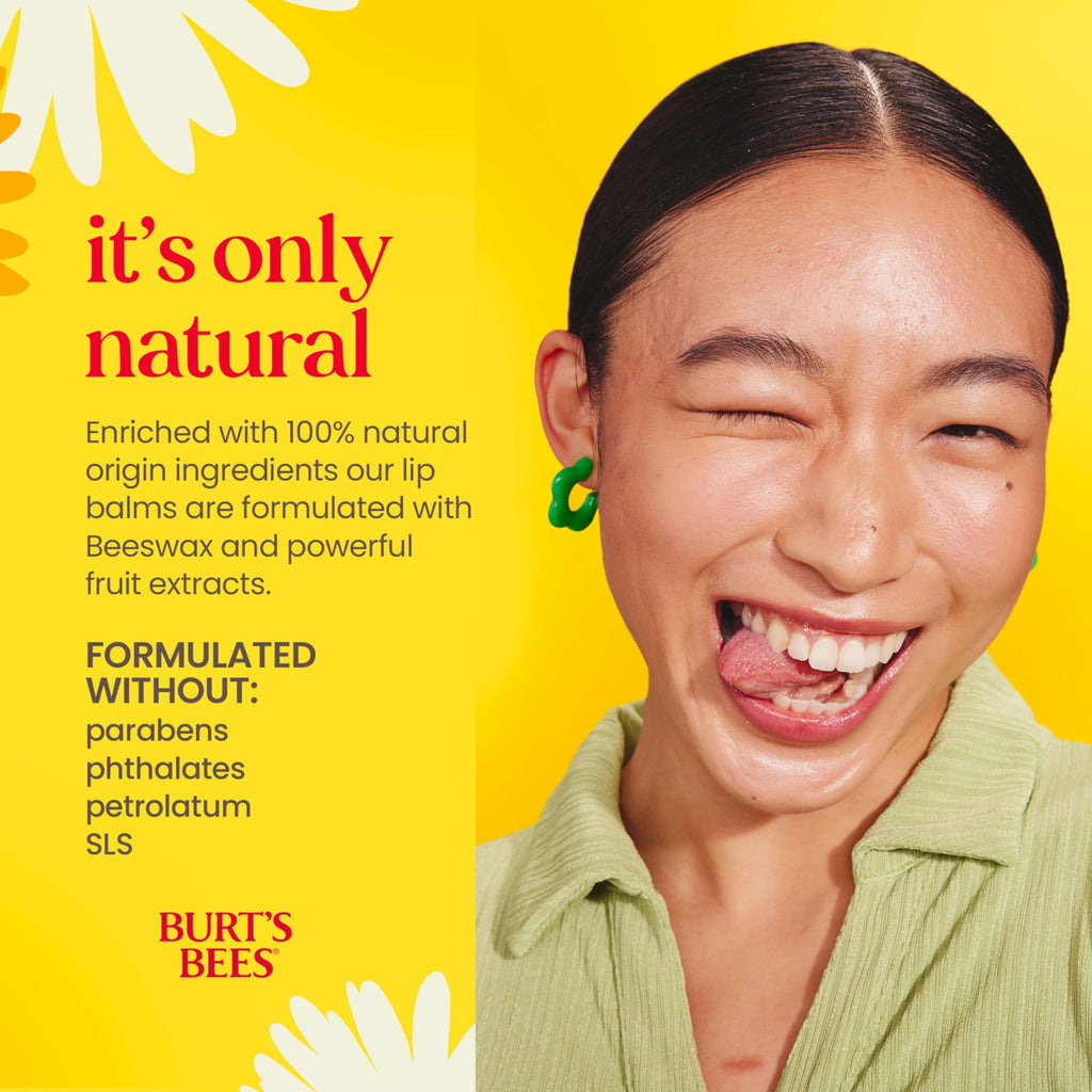 Burt's Bees Lip Balm - Pink Grapefruit, Mango, Coconut & Pear, and Pomegranate Pack, Lip Moisturizer With Beeswax, Tint-Free, Natural Origin Conditioning Treatment, 4 Tubes, 0.15 oz.