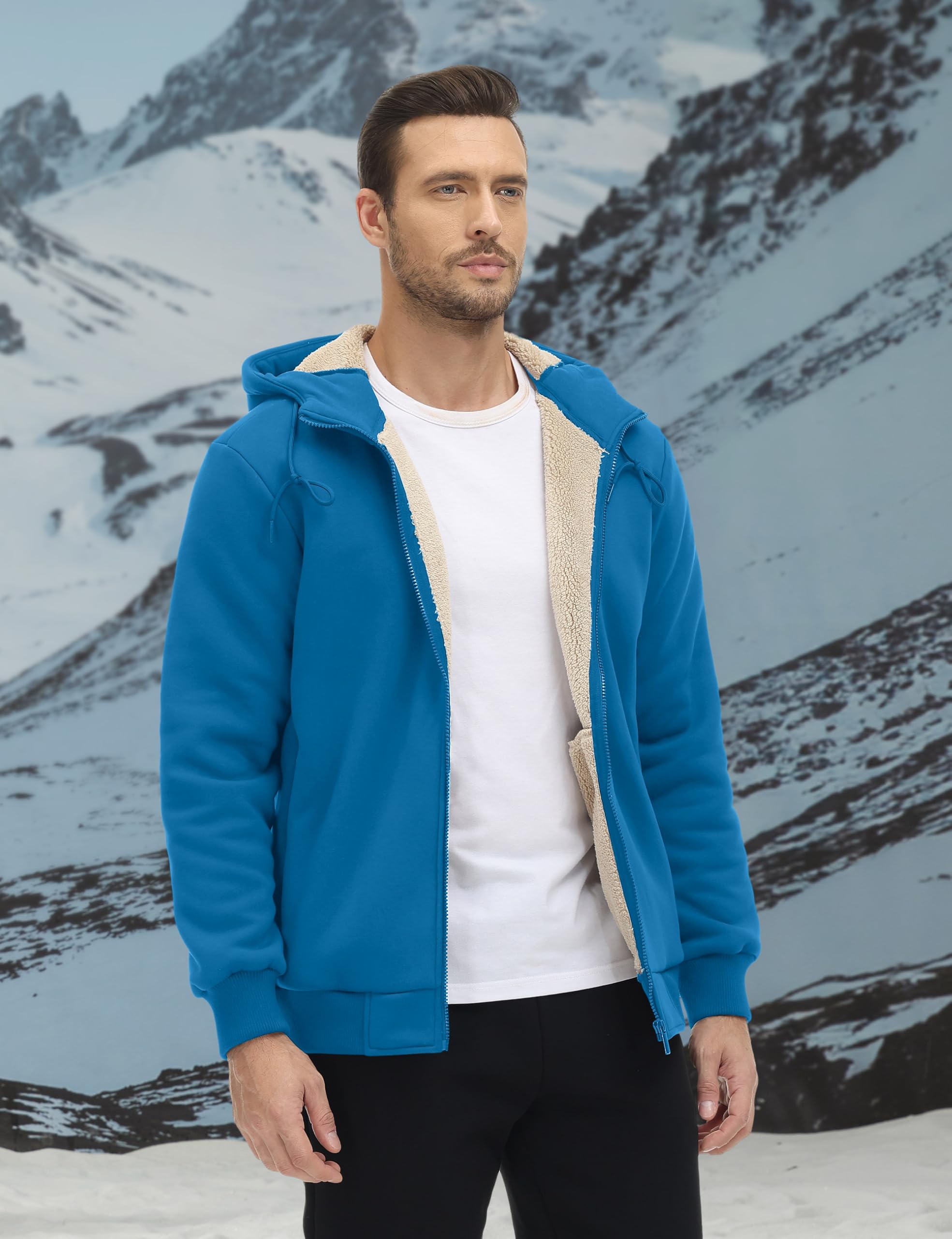 TACVASEN Men's Zip Up Sherpa Lined Hoodies Thick Fleece Heavyweight Jacket Windproof Thermal Zipper Sweatshirt