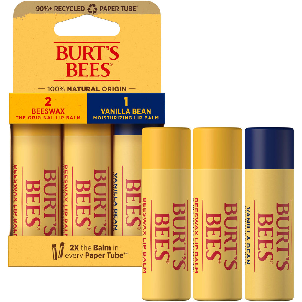 Burt's Bees Lip Balm - Pink Grapefruit, Mango, Coconut & Pear, and Pomegranate Pack, Lip Moisturizer With Beeswax, Tint-Free, Natural Origin Conditioning Treatment, 4 Tubes, 0.15 oz.