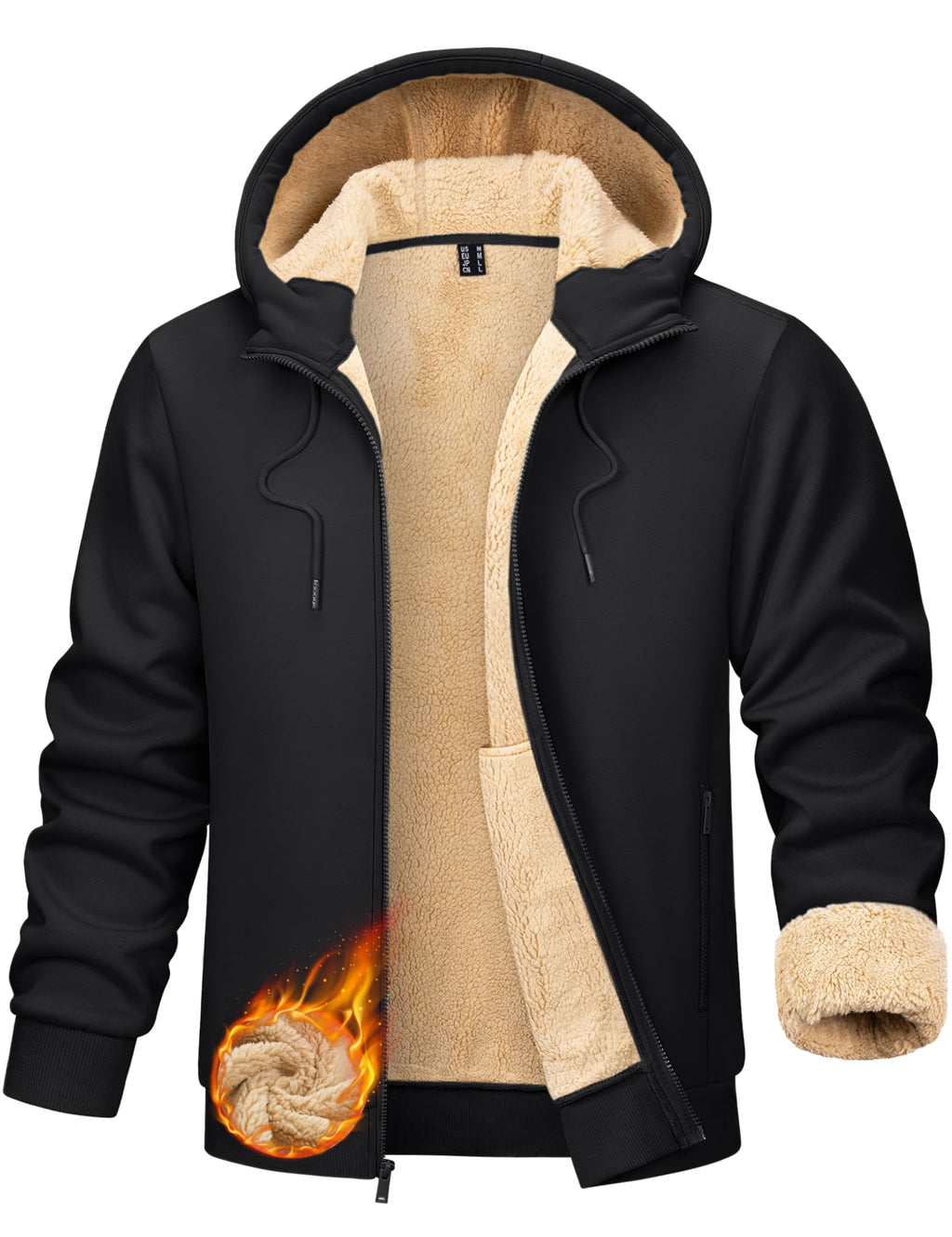 TACVASEN Men's Zip Up Sherpa Lined Hoodies Thick Fleece Heavyweight Jacket Windproof Thermal Zipper Sweatshirt