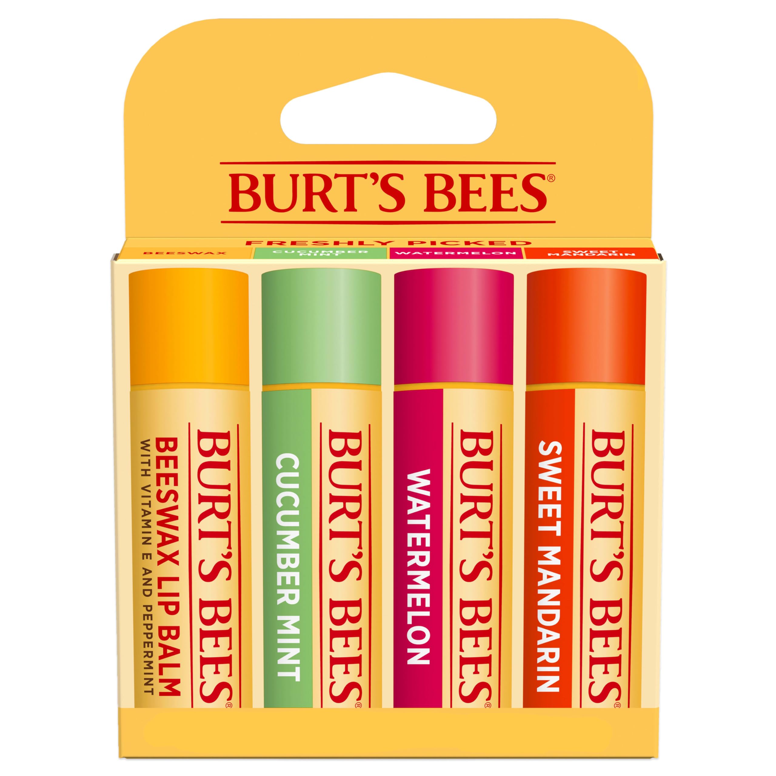 Burt's Bees Lip Balm - Pink Grapefruit, Mango, Coconut & Pear, and Pomegranate Pack, Lip Moisturizer With Beeswax, Tint-Free, Natural Origin Conditioning Treatment, 4 Tubes, 0.15 oz.