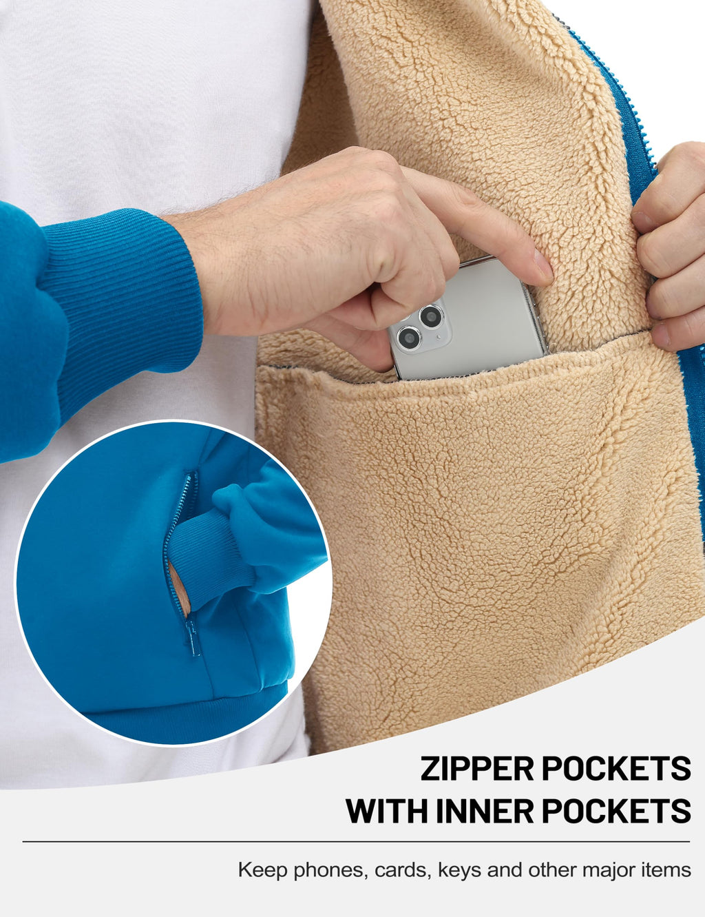 TACVASEN Men's Zip Up Sherpa Lined Hoodies Thick Fleece Heavyweight Jacket Windproof Thermal Zipper Sweatshirt