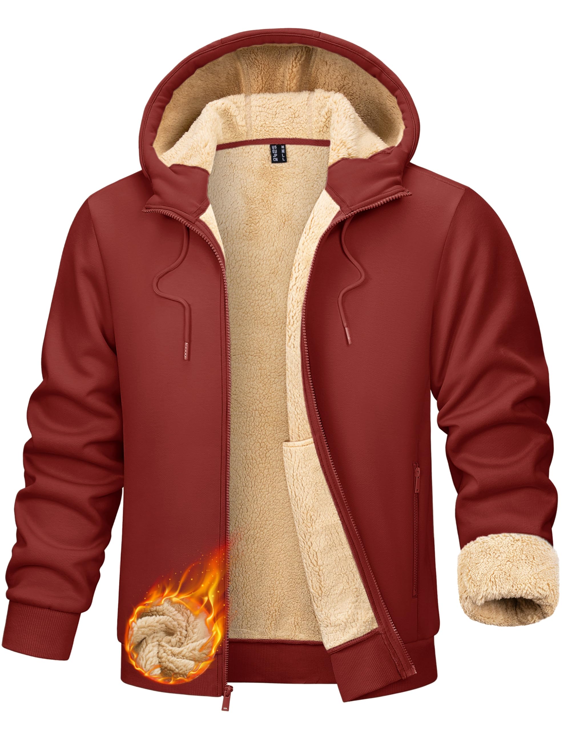 TACVASEN Men's Zip Up Sherpa Lined Hoodies Thick Fleece Heavyweight Jacket Windproof Thermal Zipper Sweatshirt