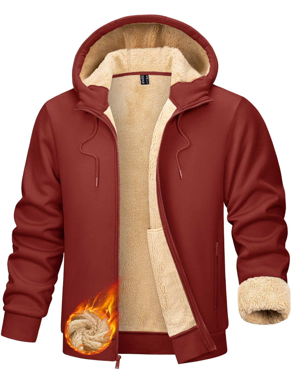 TACVASEN Men's Zip Up Sherpa Lined Hoodies Thick Fleece Heavyweight Jacket Windproof Thermal Zipper Sweatshirt