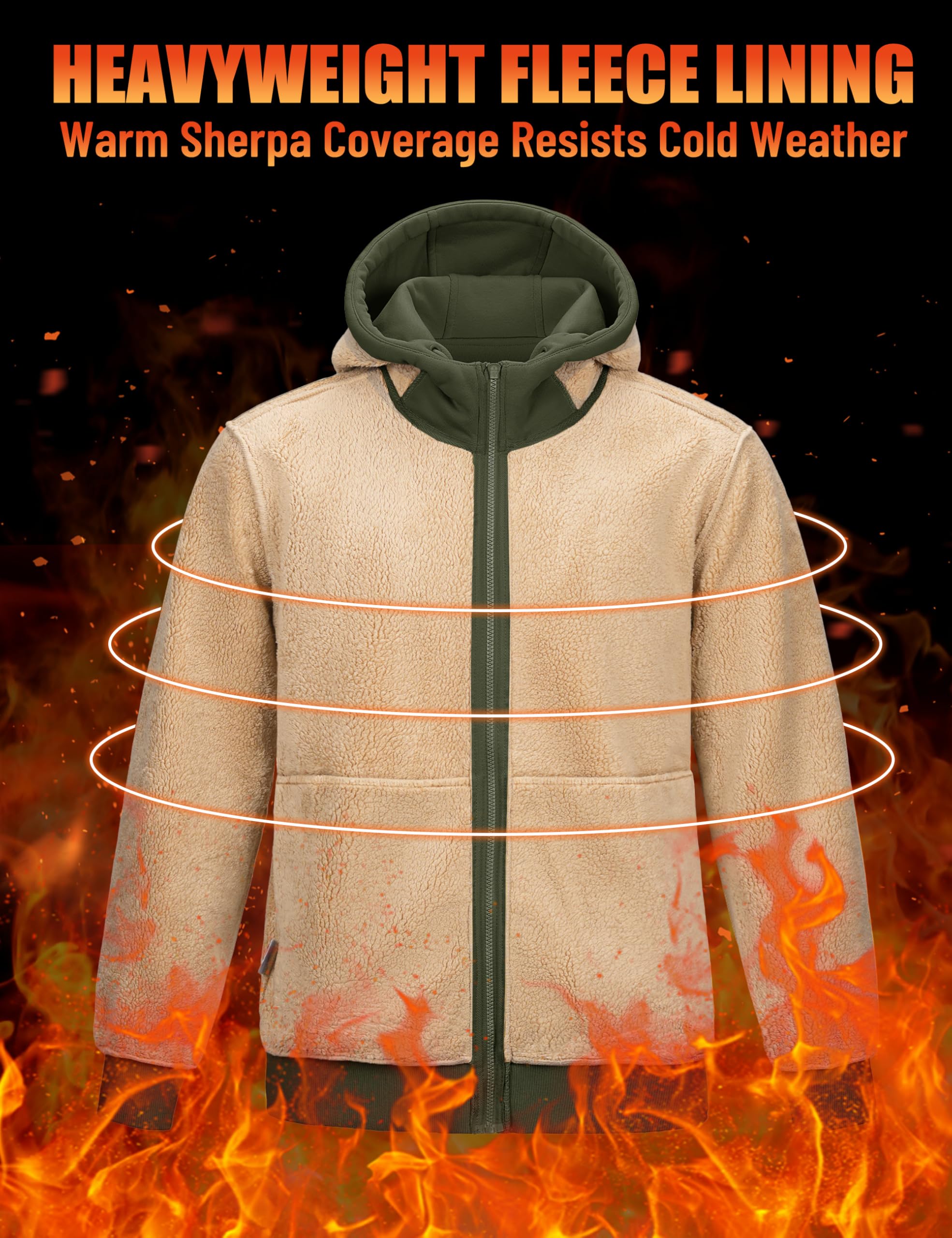 TACVASEN Men's Zip Up Sherpa Lined Hoodies Thick Fleece Heavyweight Jacket Windproof Thermal Zipper Sweatshirt