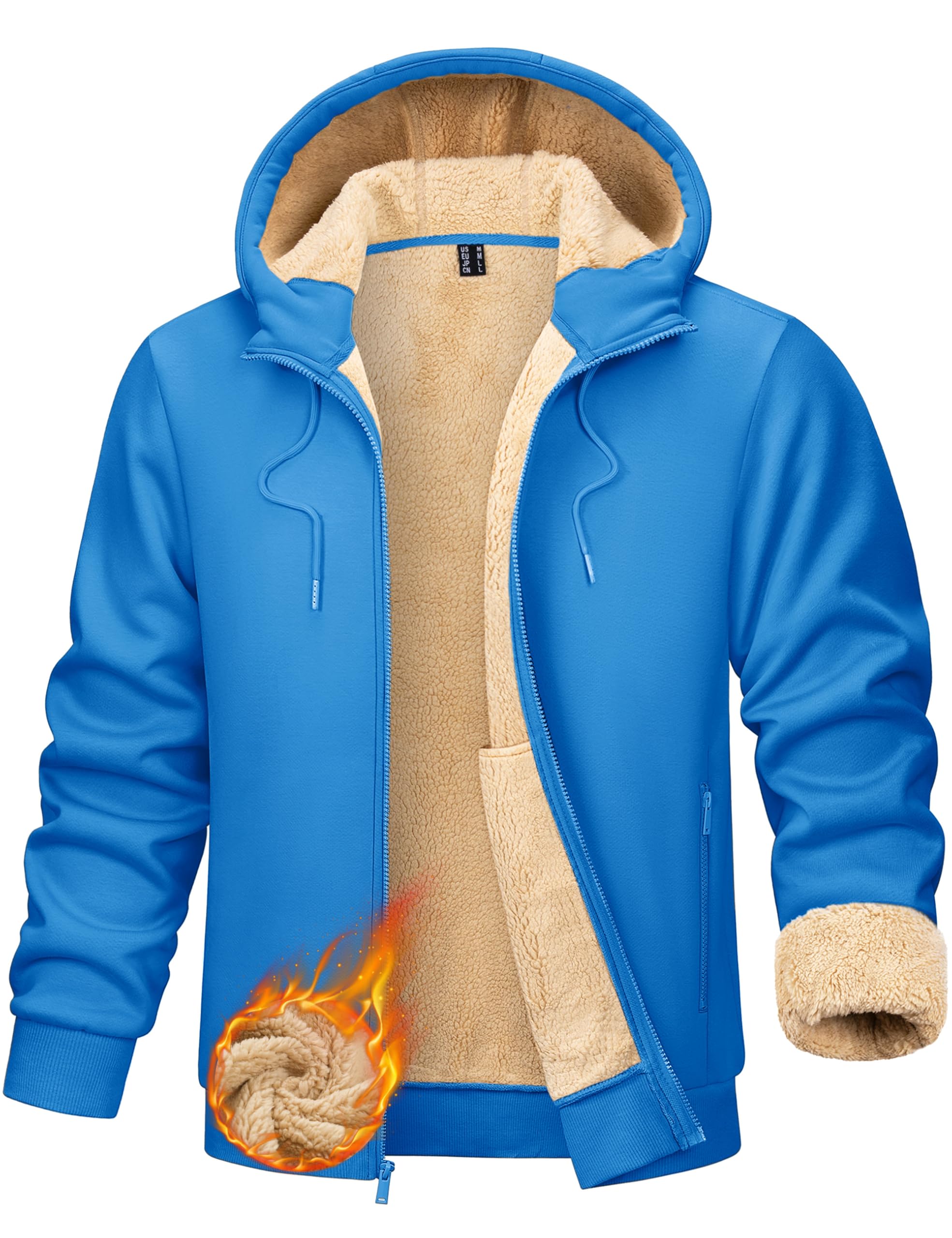 TACVASEN Men's Zip Up Sherpa Lined Hoodies Thick Fleece Heavyweight Jacket Windproof Thermal Zipper Sweatshirt