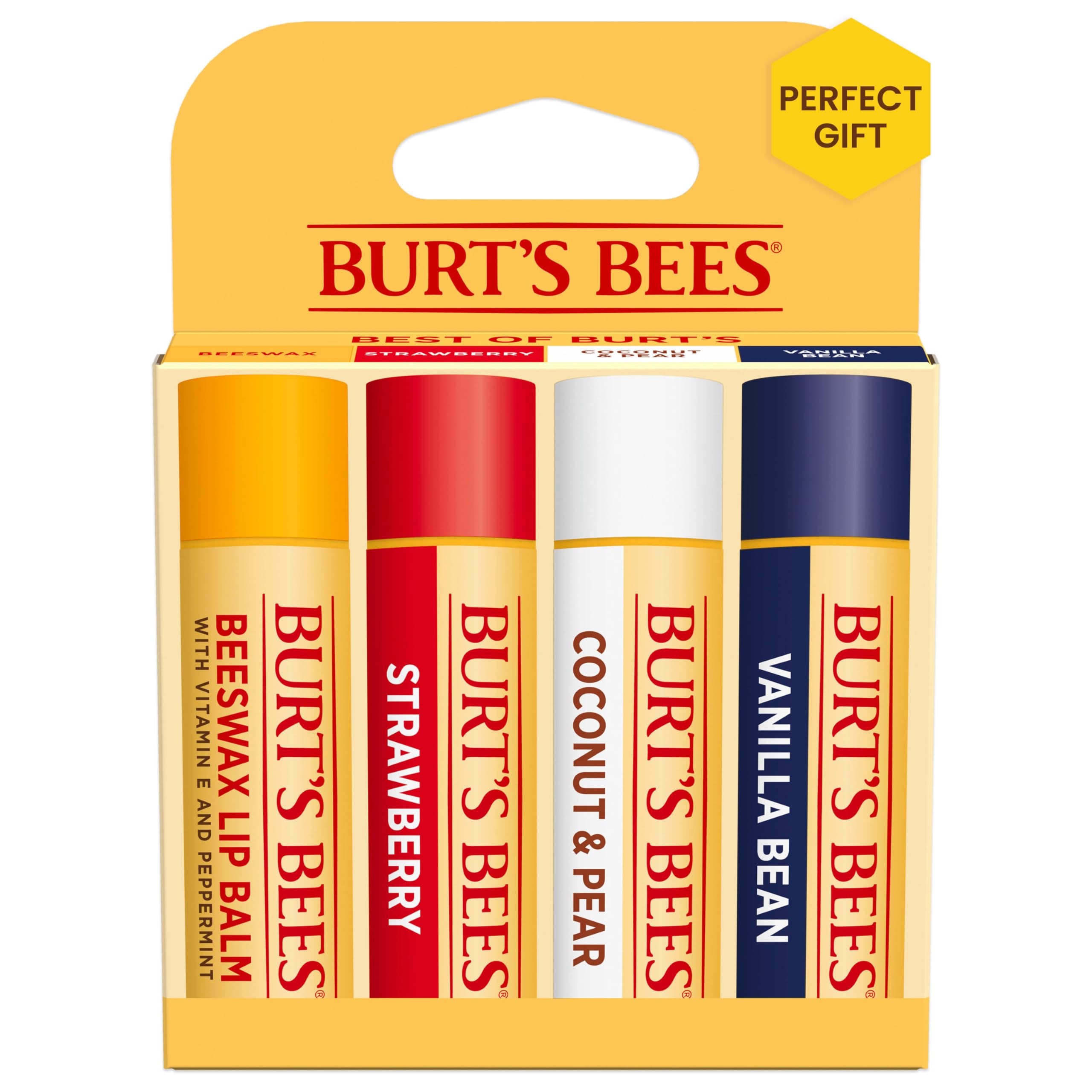 Burt's Bees Lip Balm - Pink Grapefruit, Mango, Coconut & Pear, and Pomegranate Pack, Lip Moisturizer With Beeswax, Tint-Free, Natural Origin Conditioning Treatment, 4 Tubes, 0.15 oz.