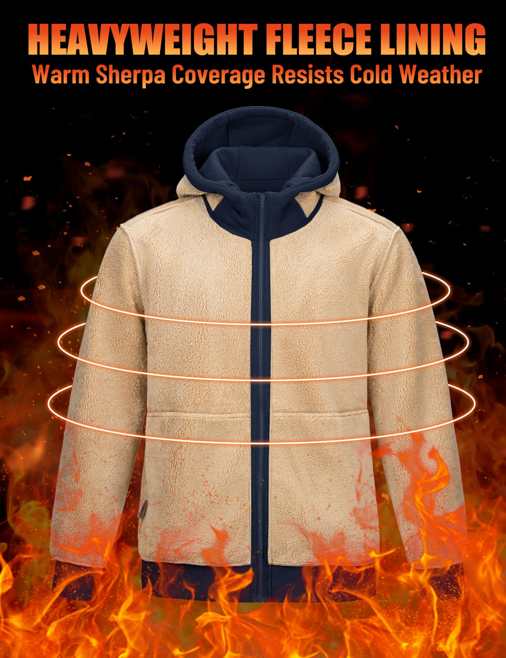 TACVASEN Men's Zip Up Sherpa Lined Hoodies Thick Fleece Heavyweight Jacket Windproof Thermal Zipper Sweatshirt