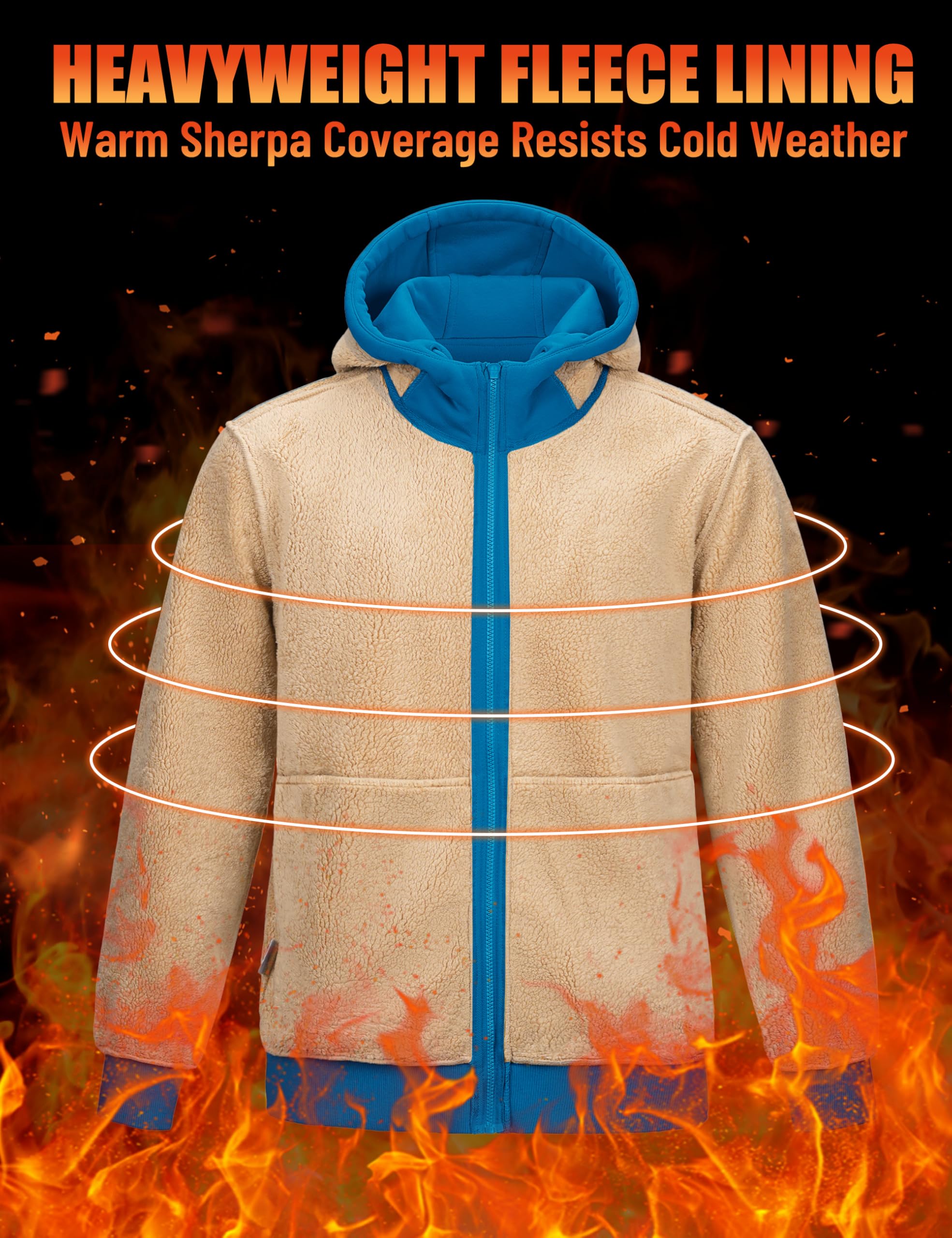 TACVASEN Men's Zip Up Sherpa Lined Hoodies Thick Fleece Heavyweight Jacket Windproof Thermal Zipper Sweatshirt