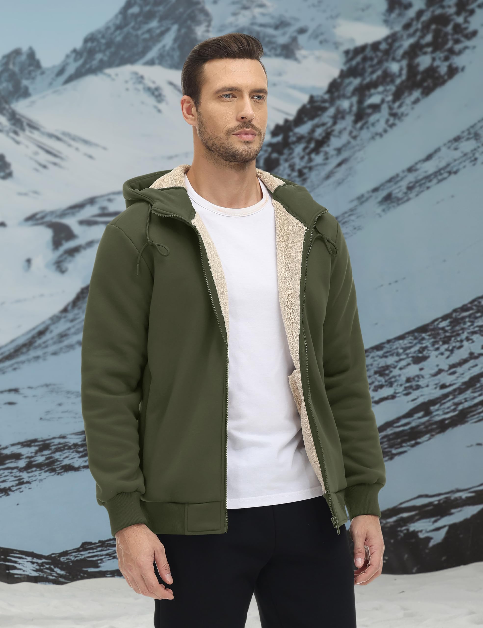 TACVASEN Men's Zip Up Sherpa Lined Hoodies Thick Fleece Heavyweight Jacket Windproof Thermal Zipper Sweatshirt