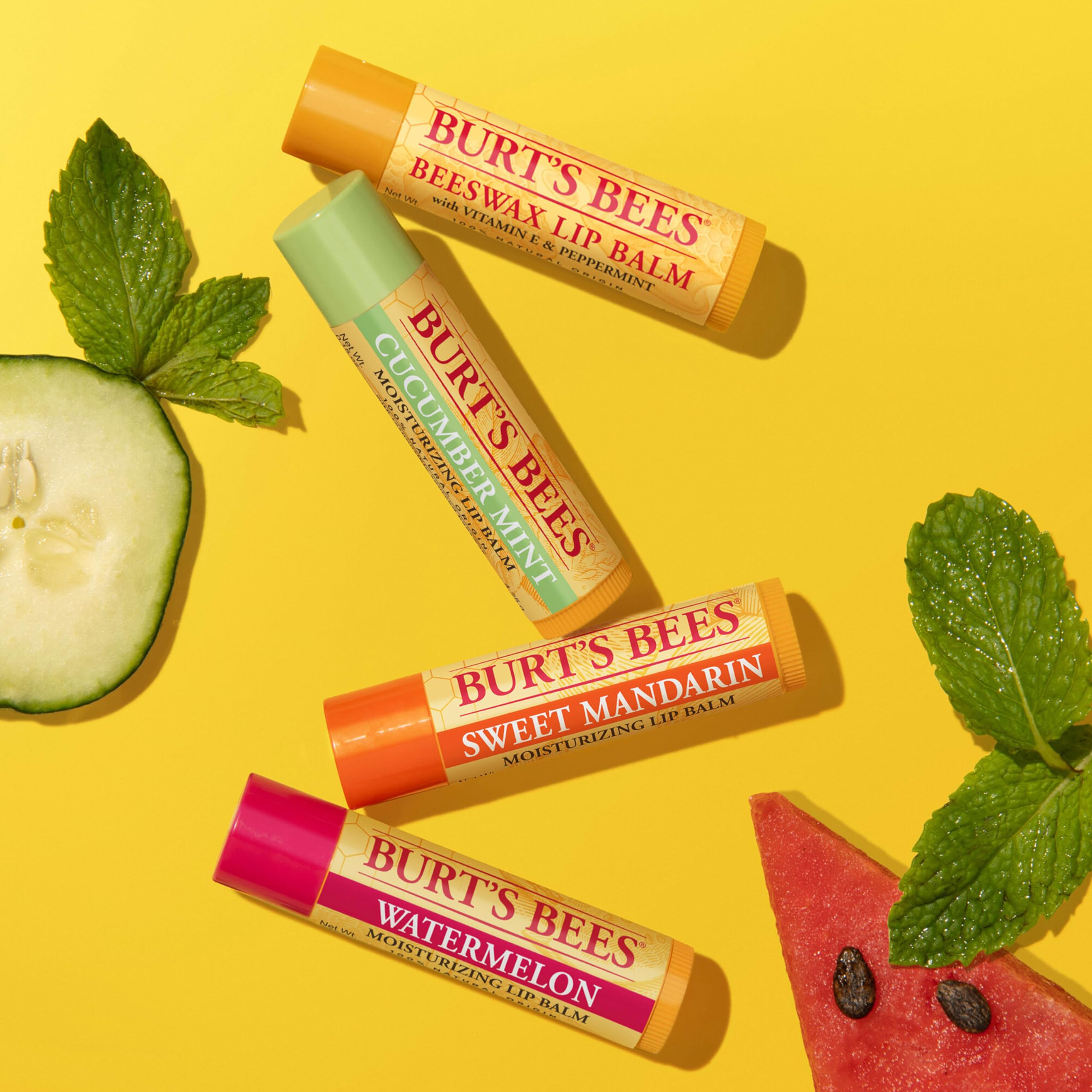 Burt's Bees Lip Balm - Pink Grapefruit, Mango, Coconut & Pear, and Pomegranate Pack, Lip Moisturizer With Beeswax, Tint-Free, Natural Origin Conditioning Treatment, 4 Tubes, 0.15 oz.