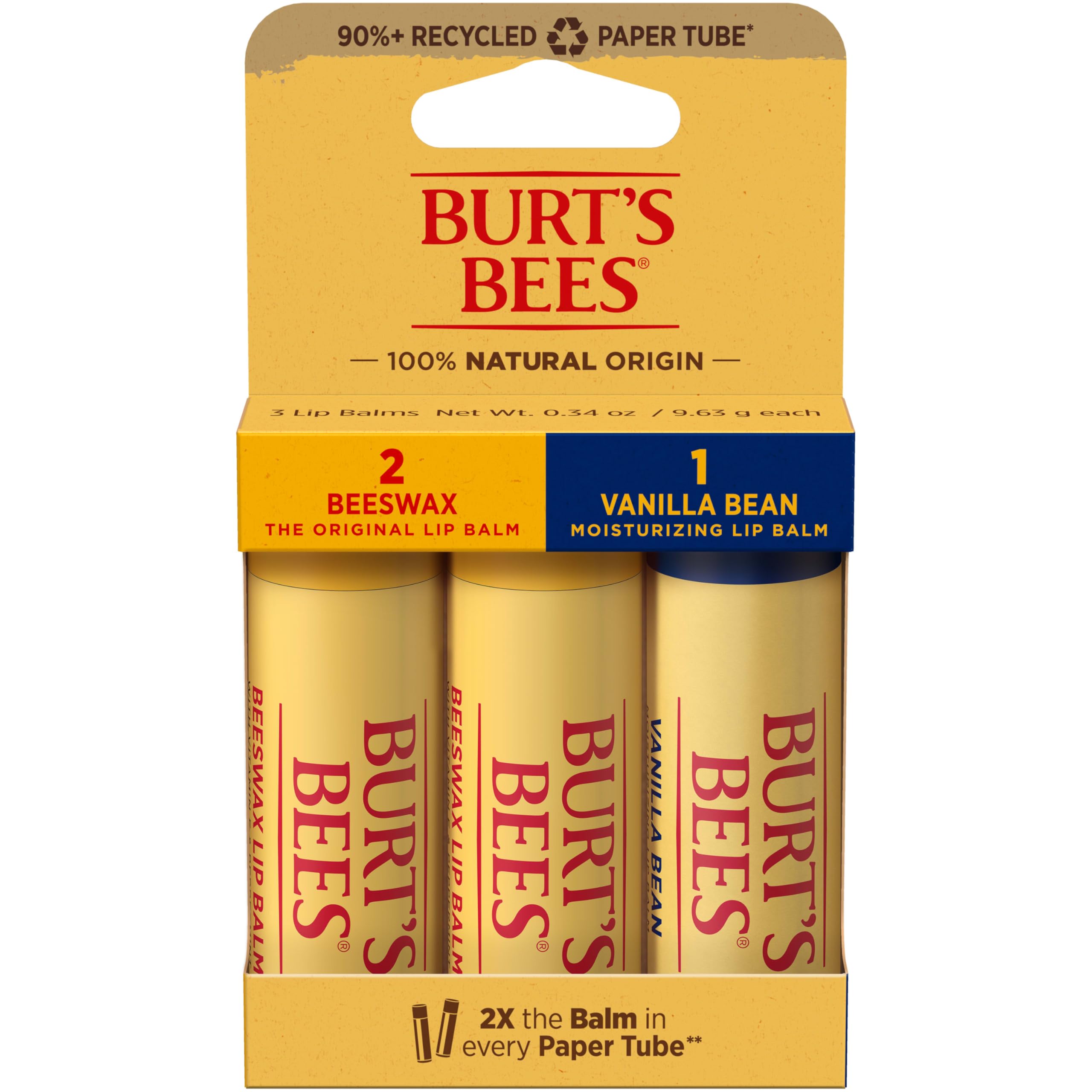 Burt's Bees Lip Balm - Pink Grapefruit, Mango, Coconut & Pear, and Pomegranate Pack, Lip Moisturizer With Beeswax, Tint-Free, Natural Origin Conditioning Treatment, 4 Tubes, 0.15 oz.