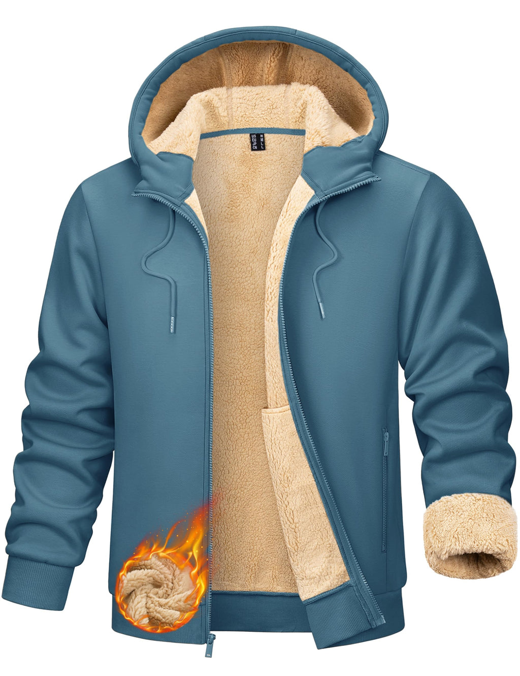 TACVASEN Men's Zip Up Sherpa Lined Hoodies Thick Fleece Heavyweight Jacket Windproof Thermal Zipper Sweatshirt