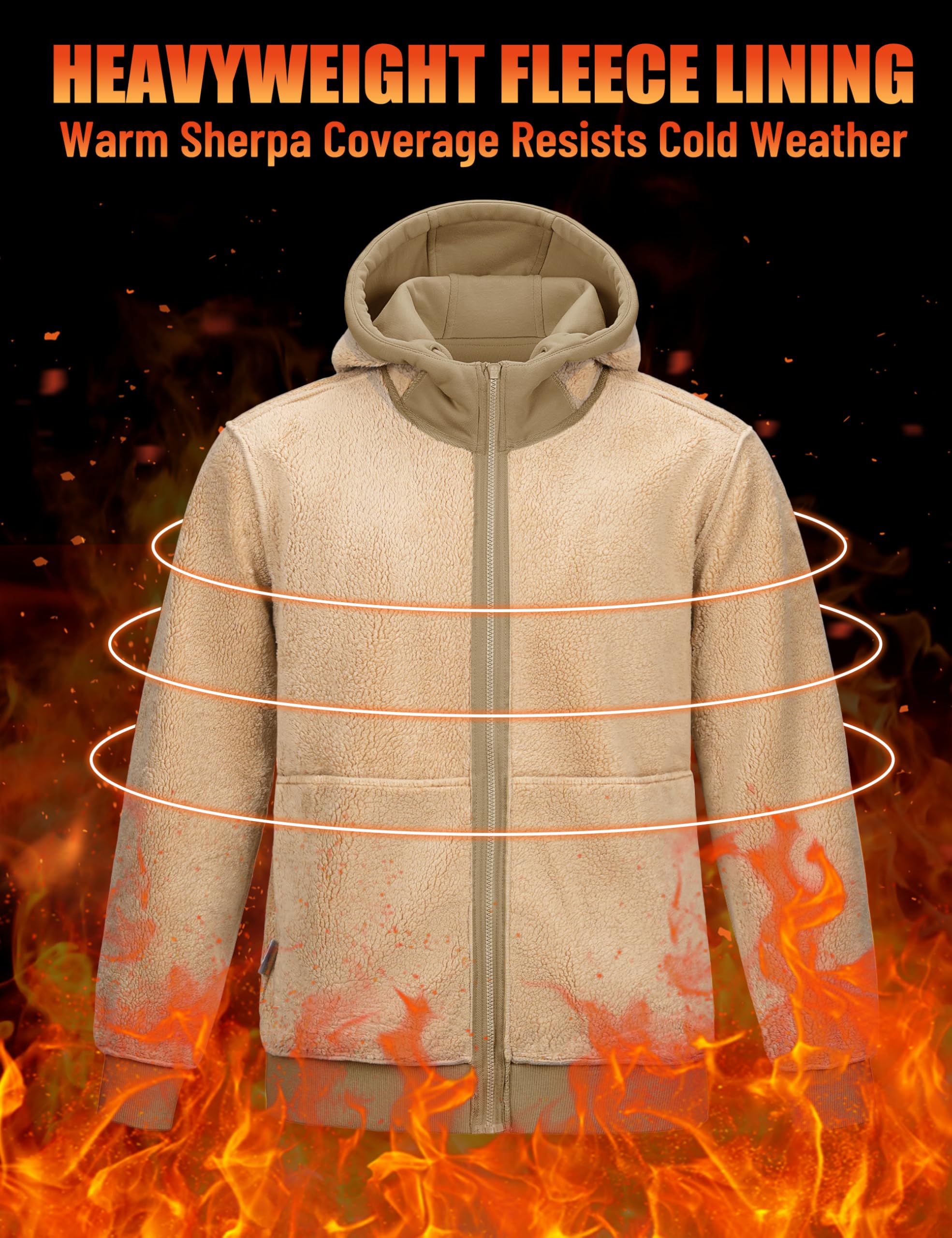 TACVASEN Men's Zip Up Sherpa Lined Hoodies Thick Fleece Heavyweight Jacket Windproof Thermal Zipper Sweatshirt