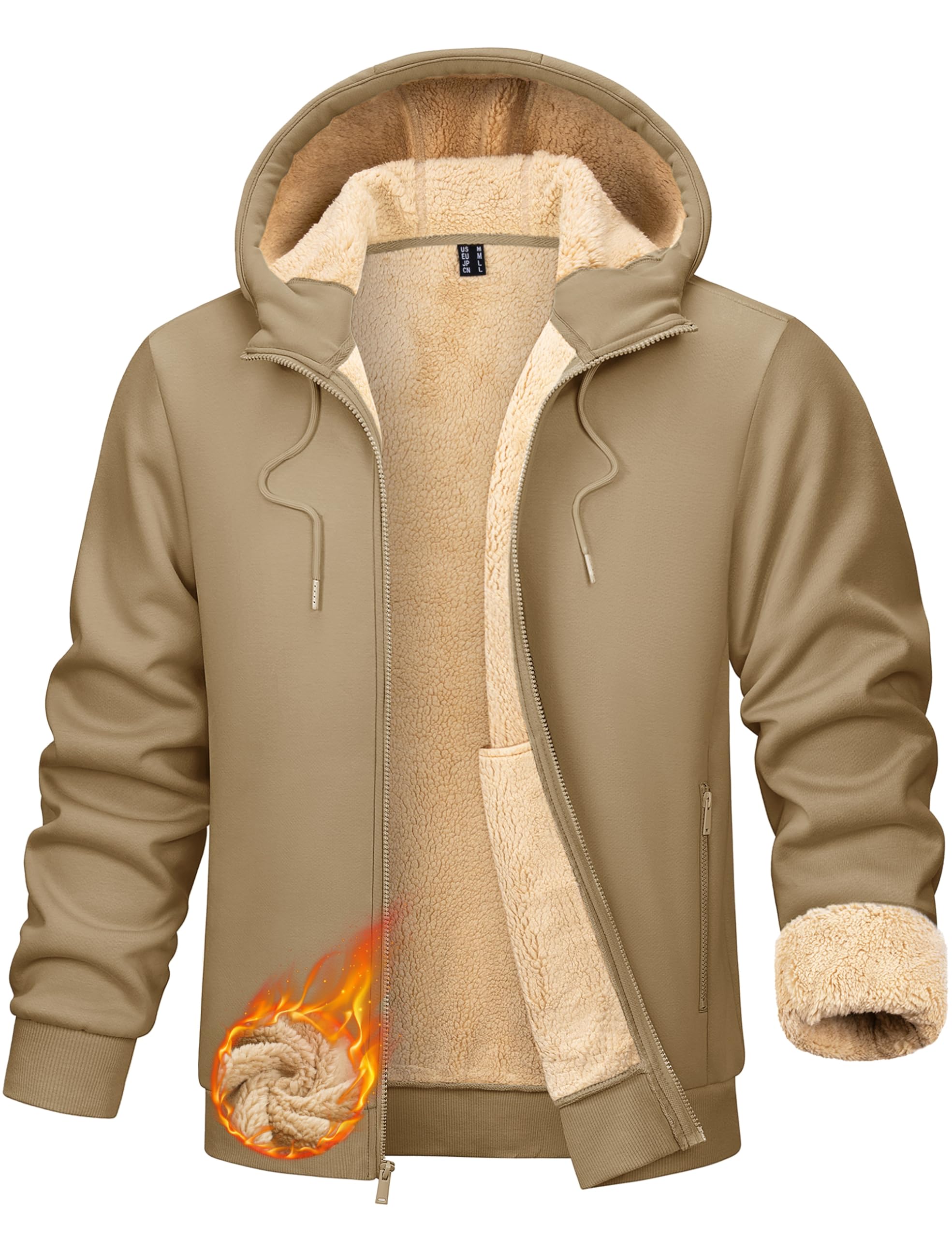 TACVASEN Men's Zip Up Sherpa Lined Hoodies Thick Fleece Heavyweight Jacket Windproof Thermal Zipper Sweatshirt