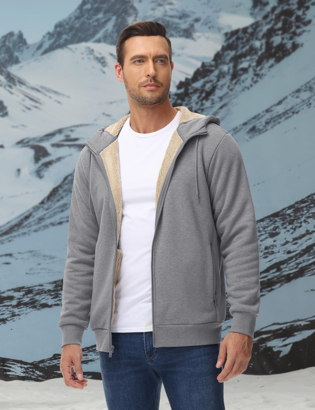 TACVASEN Men's Zip Up Sherpa Lined Hoodies Thick Fleece Heavyweight Jacket Windproof Thermal Zipper Sweatshirt