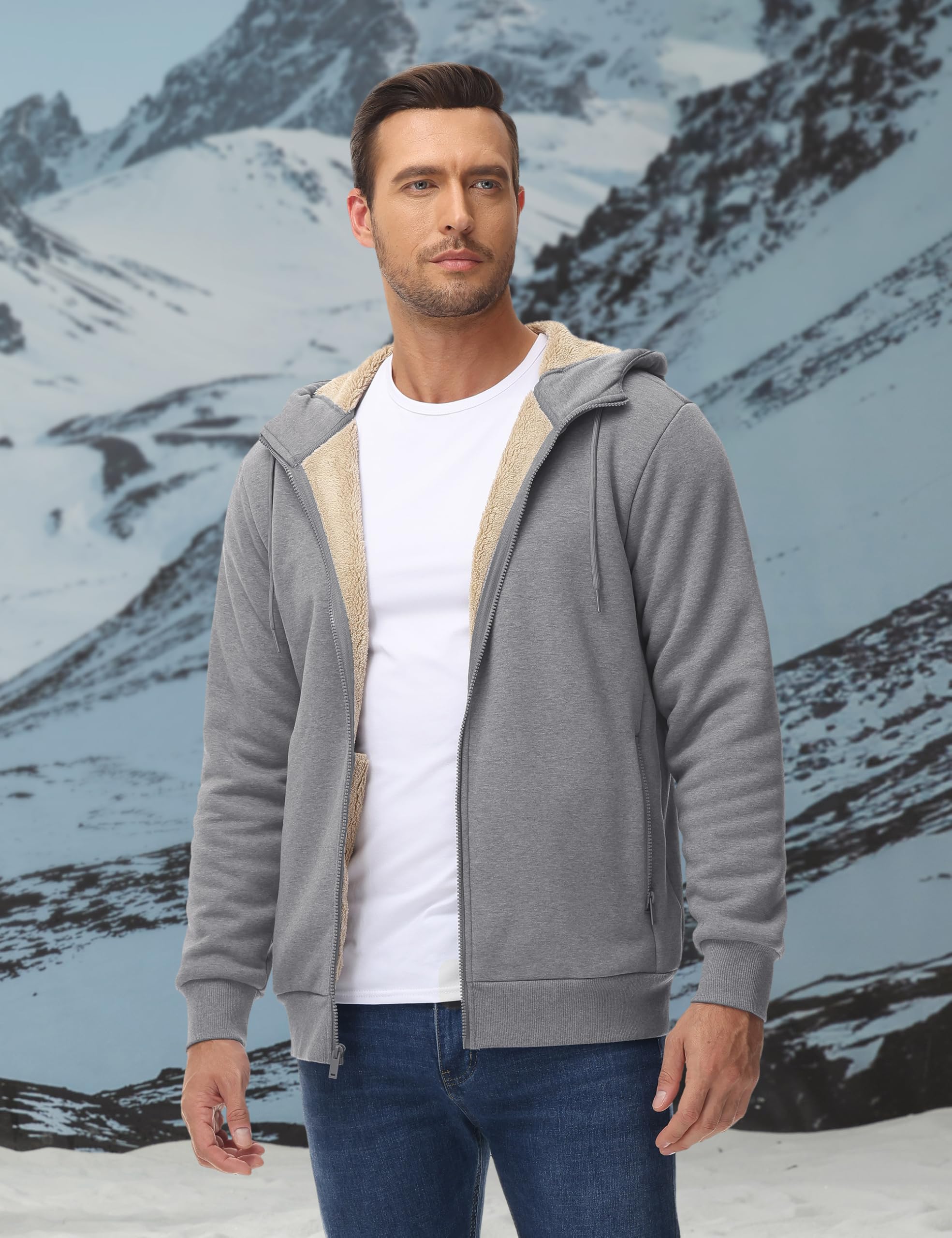 TACVASEN Men's Zip Up Sherpa Lined Hoodies Thick Fleece Heavyweight Jacket Windproof Thermal Zipper Sweatshirt