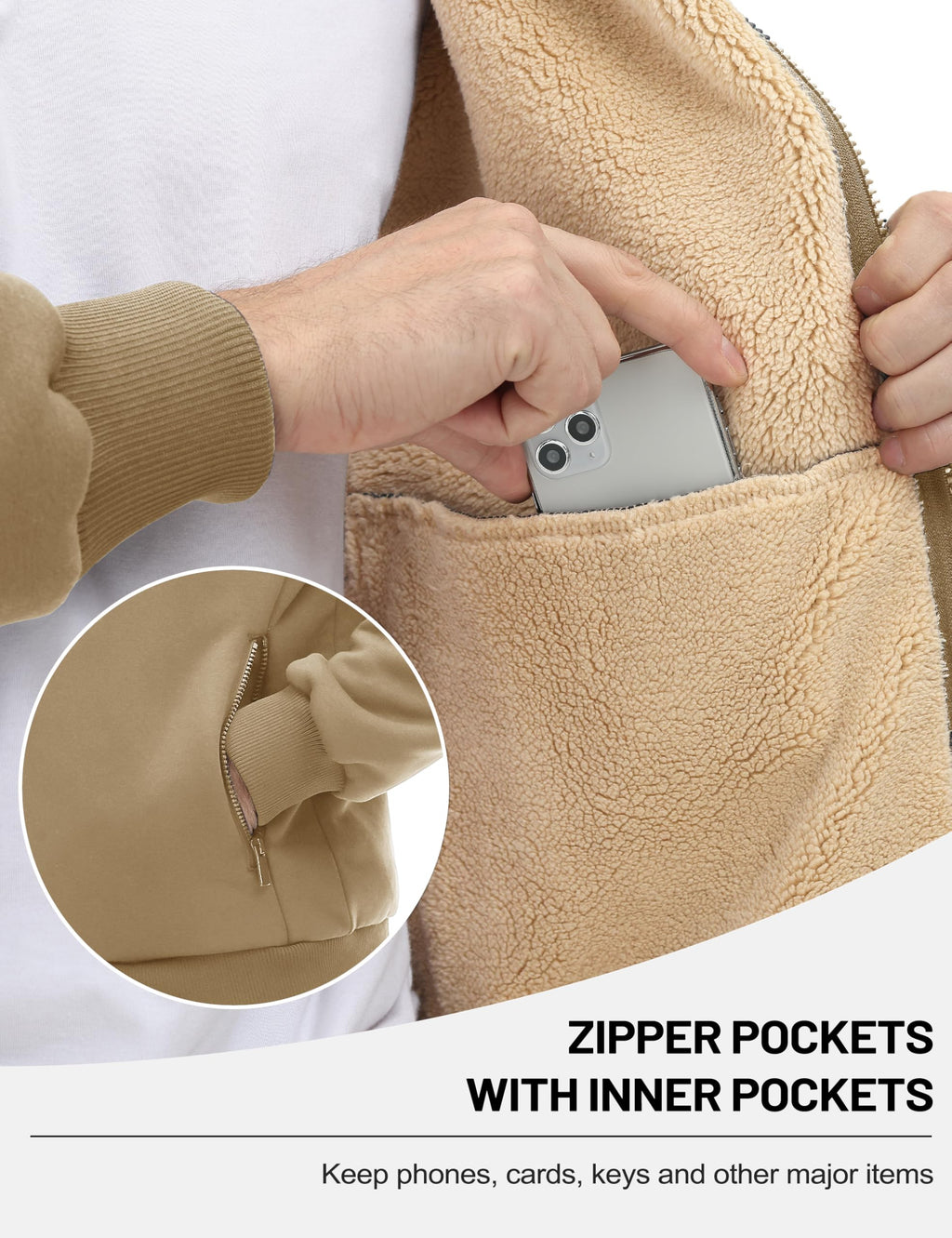 TACVASEN Men's Zip Up Sherpa Lined Hoodies Thick Fleece Heavyweight Jacket Windproof Thermal Zipper Sweatshirt