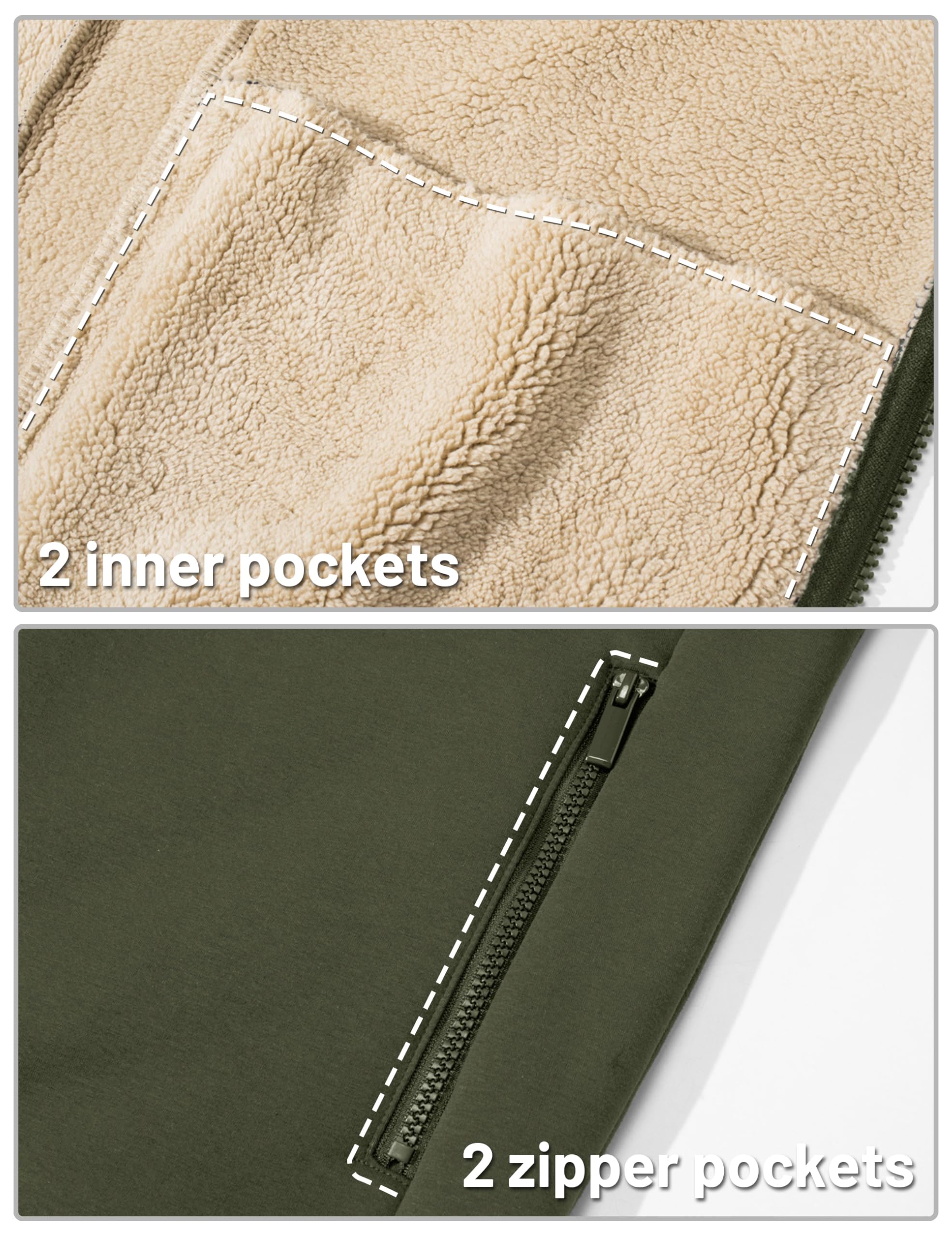 TACVASEN Men's Zip Up Sherpa Lined Hoodies Thick Fleece Heavyweight Jacket Windproof Thermal Zipper Sweatshirt