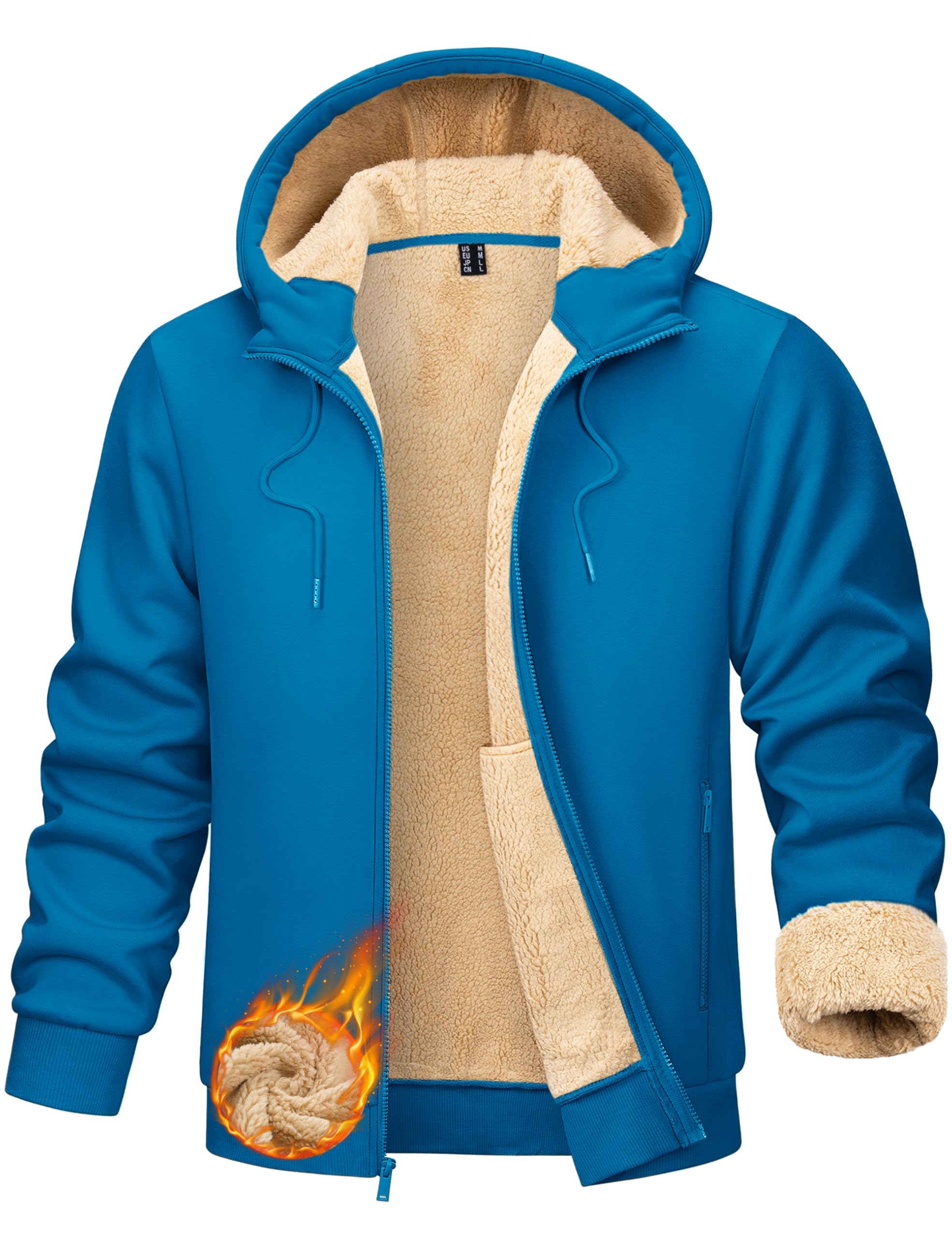 TACVASEN Men's Zip Up Sherpa Lined Hoodies Thick Fleece Heavyweight Jacket Windproof Thermal Zipper Sweatshirt