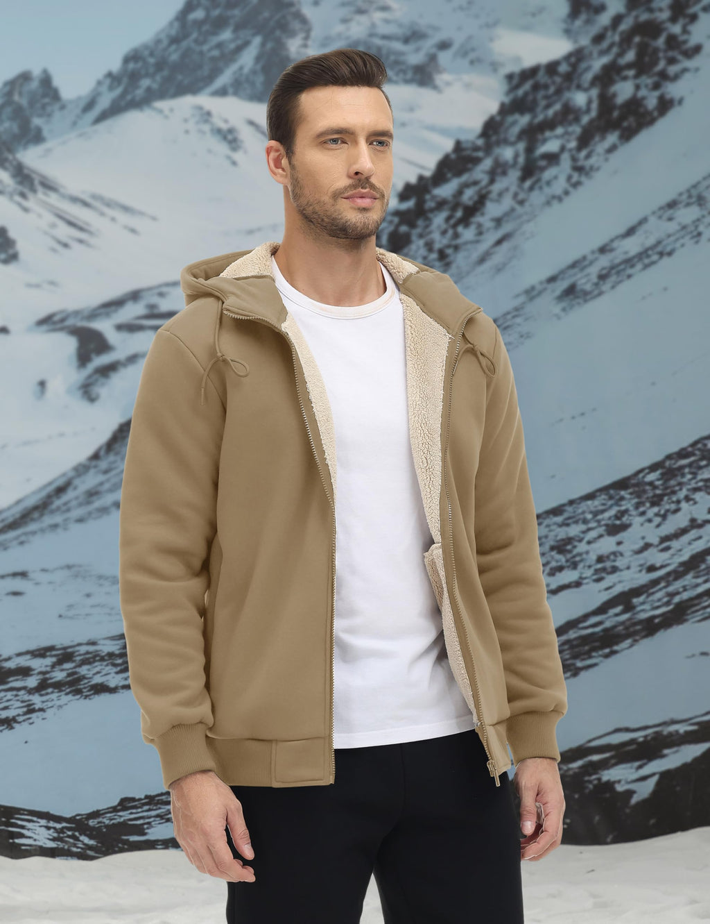 TACVASEN Men's Zip Up Sherpa Lined Hoodies Thick Fleece Heavyweight Jacket Windproof Thermal Zipper Sweatshirt