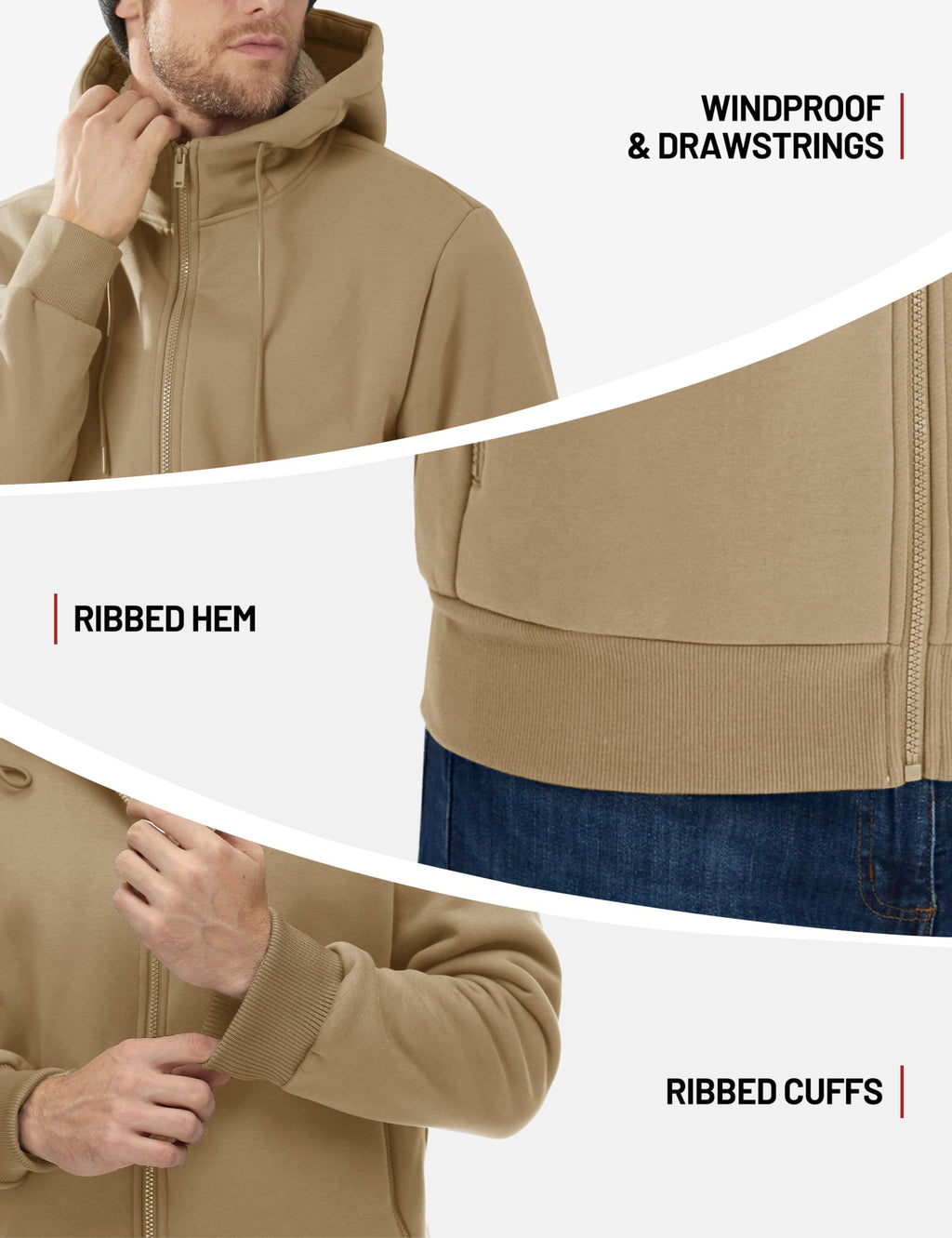 TACVASEN Men's Zip Up Sherpa Lined Hoodies Thick Fleece Heavyweight Jacket Windproof Thermal Zipper Sweatshirt