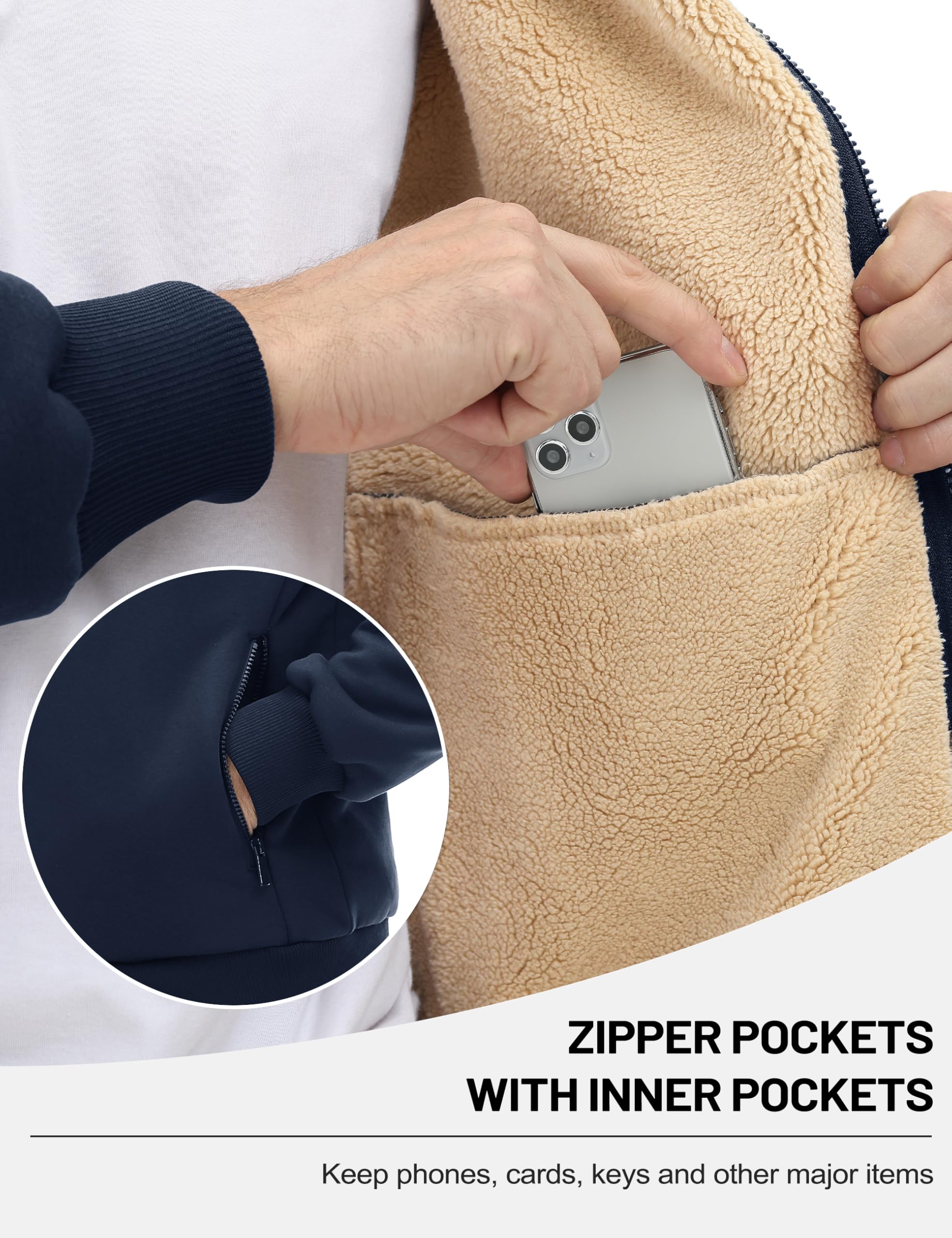 TACVASEN Men's Zip Up Sherpa Lined Hoodies Thick Fleece Heavyweight Jacket Windproof Thermal Zipper Sweatshirt