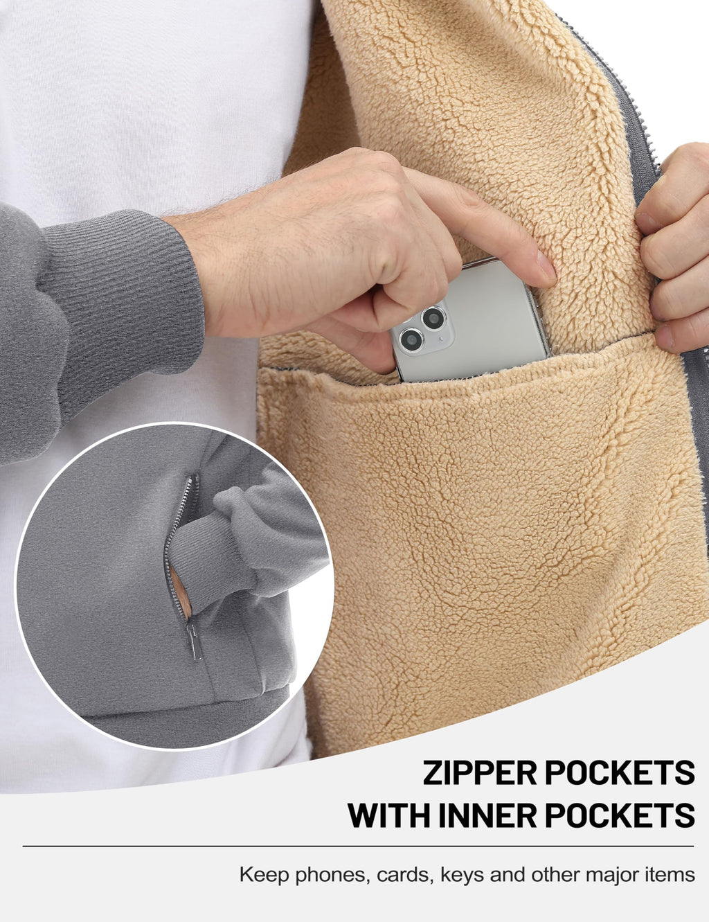 TACVASEN Men's Zip Up Sherpa Lined Hoodies Thick Fleece Heavyweight Jacket Windproof Thermal Zipper Sweatshirt