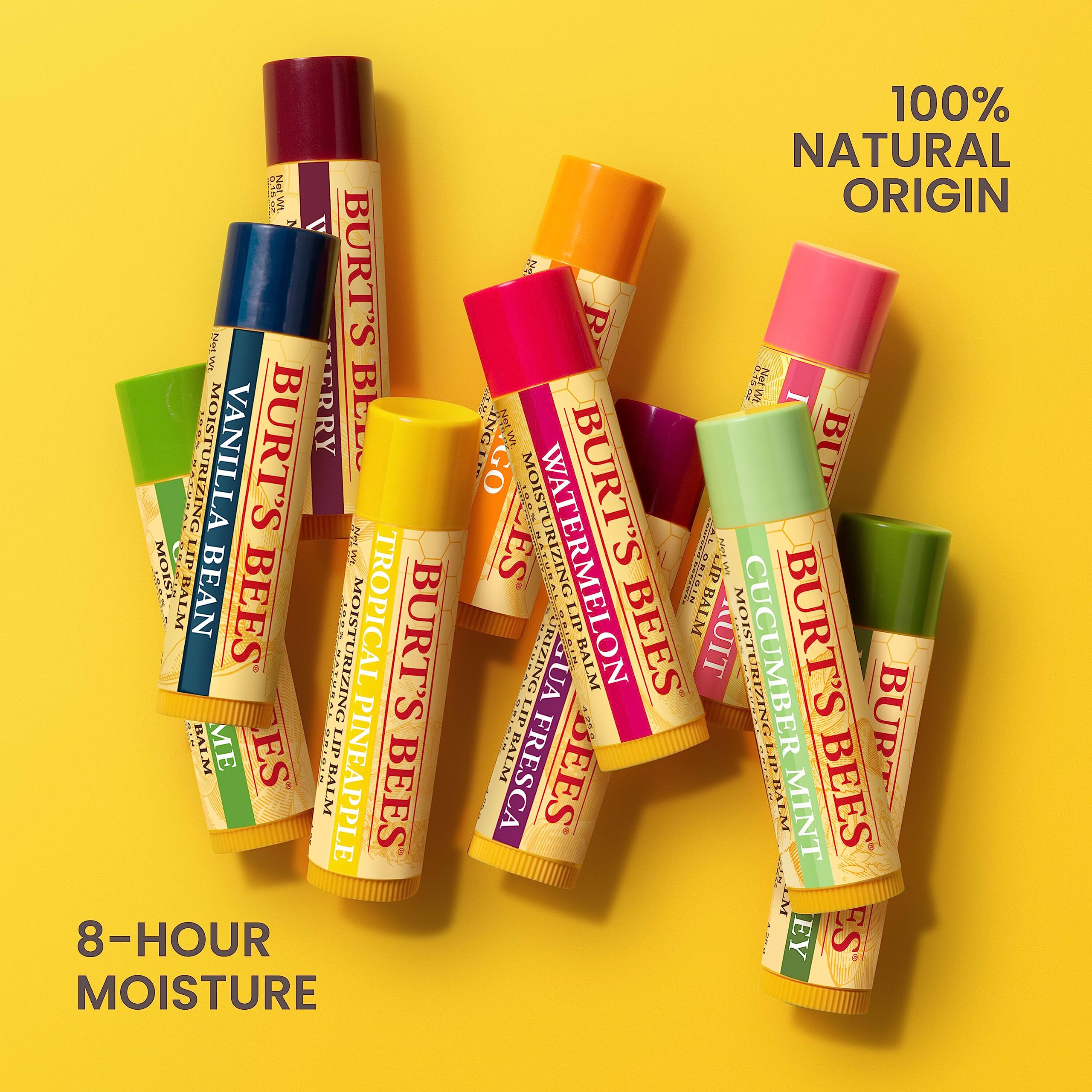 Burt's Bees Lip Balm - Pink Grapefruit, Mango, Coconut & Pear, and Pomegranate Pack, Lip Moisturizer With Beeswax, Tint-Free, Natural Origin Conditioning Treatment, 4 Tubes, 0.15 oz.