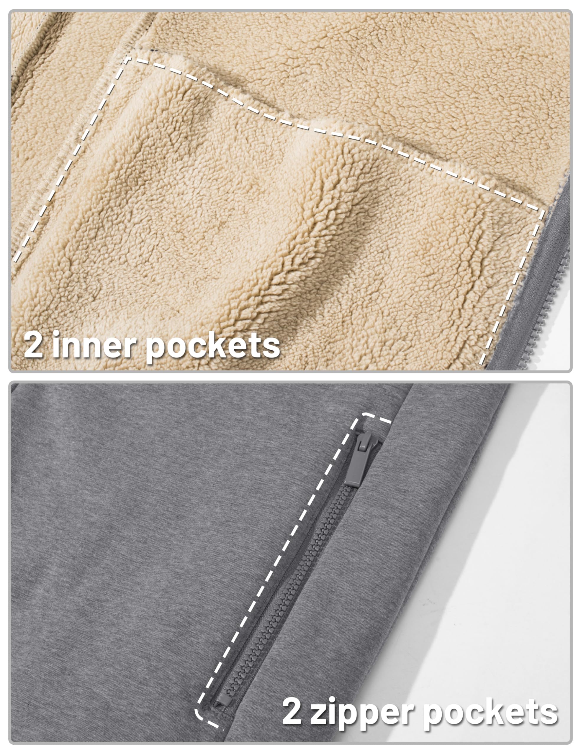 TACVASEN Men's Zip Up Sherpa Lined Hoodies Thick Fleece Heavyweight Jacket Windproof Thermal Zipper Sweatshirt