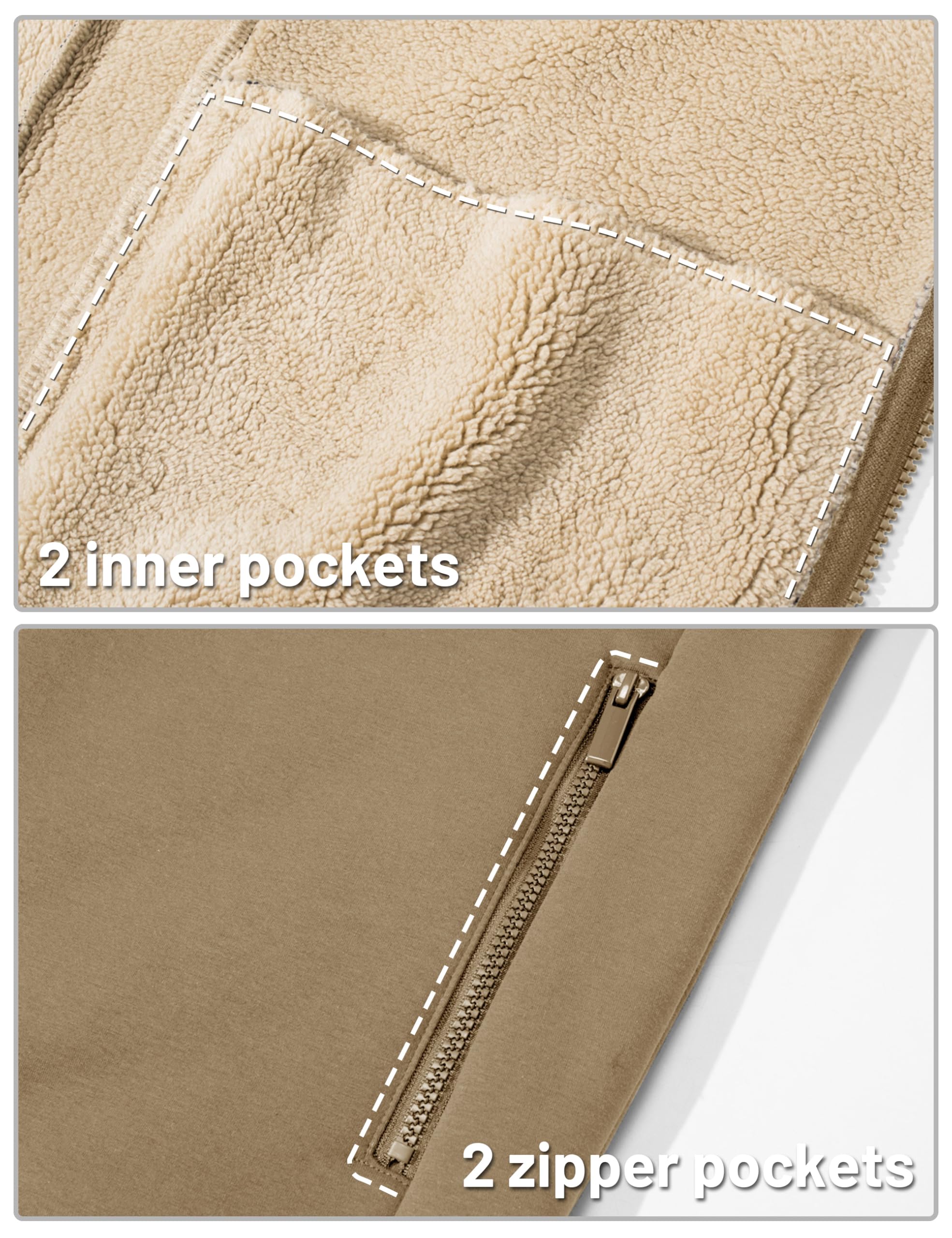 TACVASEN Men's Zip Up Sherpa Lined Hoodies Thick Fleece Heavyweight Jacket Windproof Thermal Zipper Sweatshirt