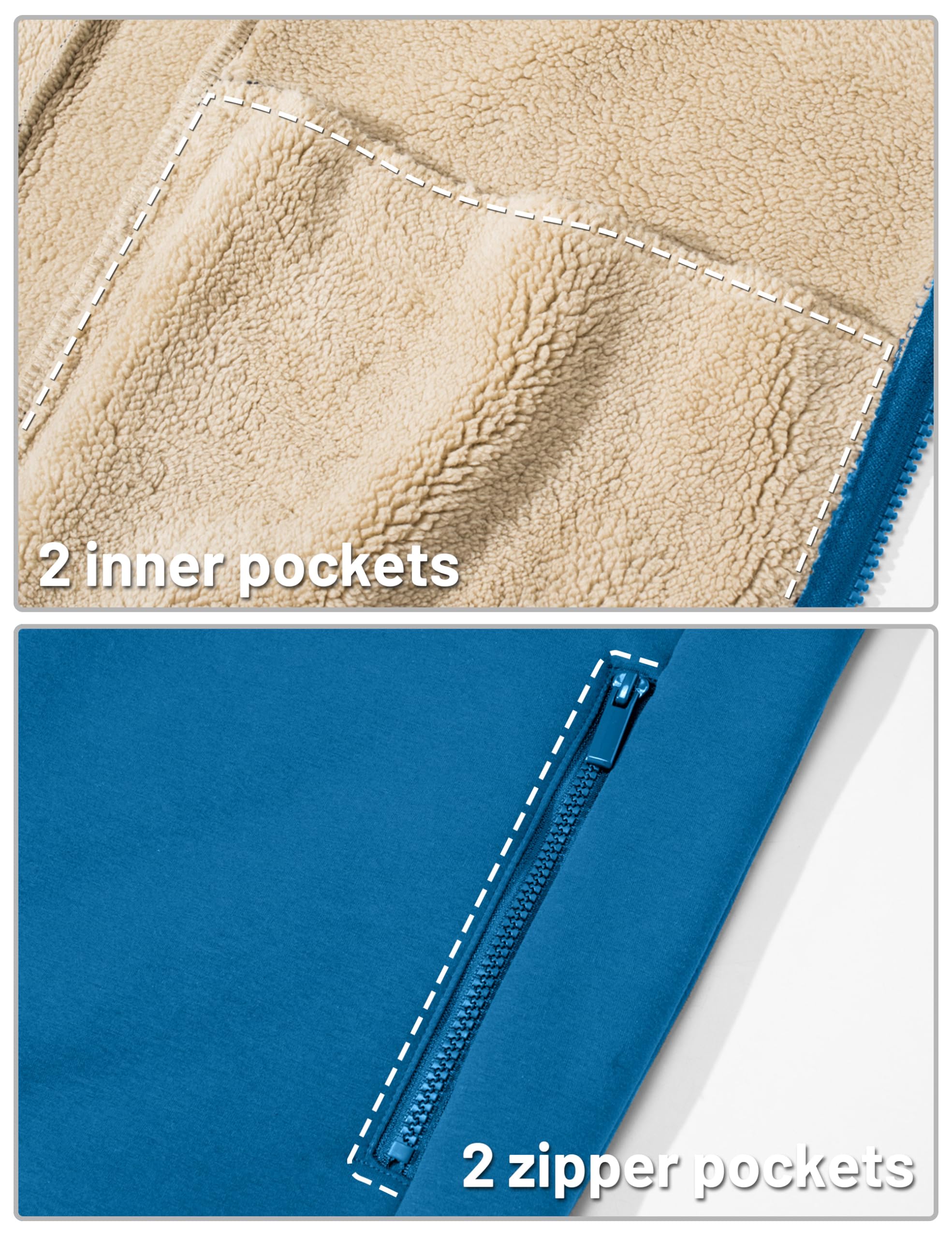 TACVASEN Men's Zip Up Sherpa Lined Hoodies Thick Fleece Heavyweight Jacket Windproof Thermal Zipper Sweatshirt