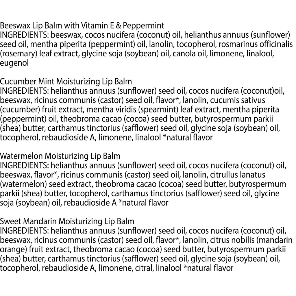 Burt's Bees Lip Balm - Pink Grapefruit, Mango, Coconut & Pear, and Pomegranate Pack, Lip Moisturizer With Beeswax, Tint-Free, Natural Origin Conditioning Treatment, 4 Tubes, 0.15 oz.