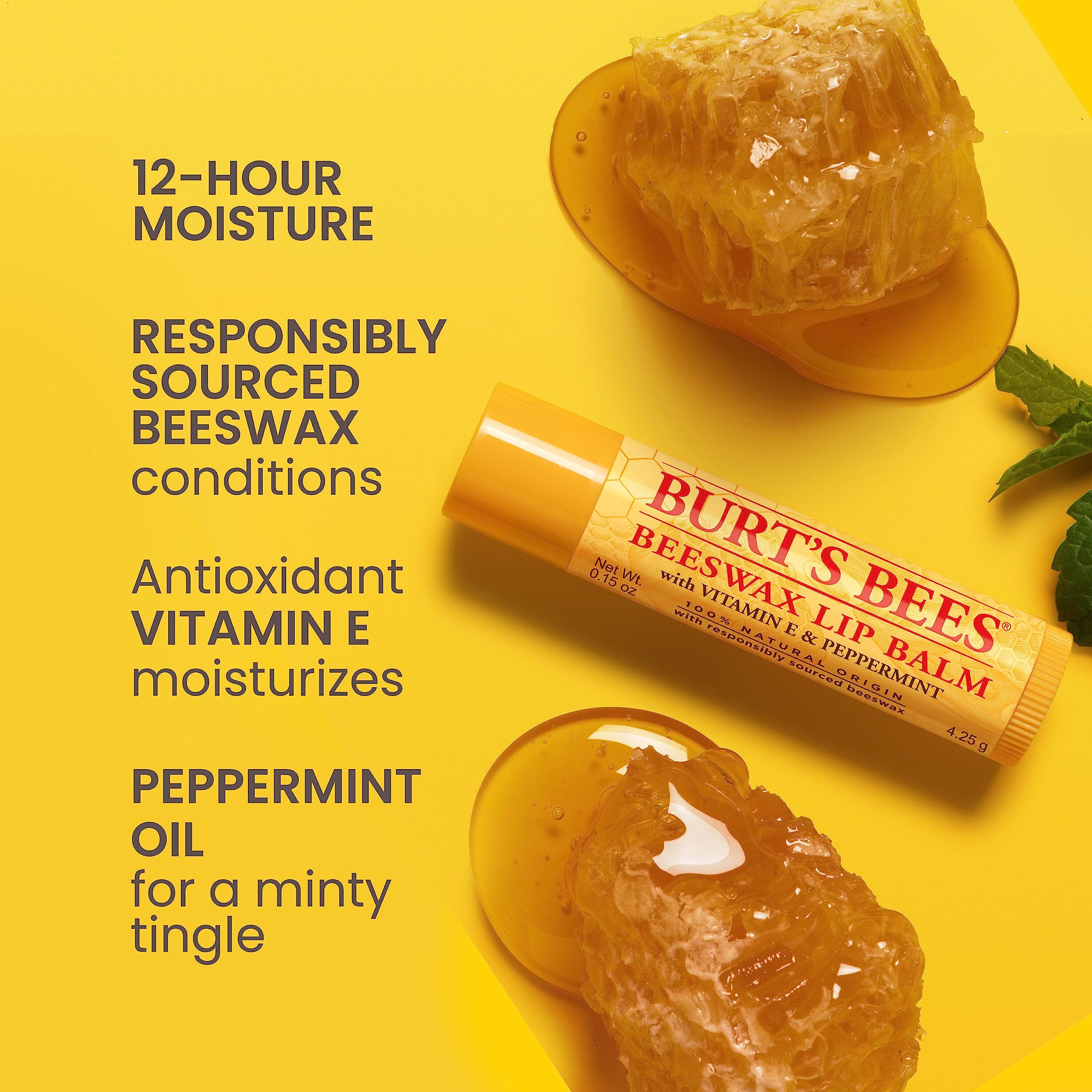 Burt's Bees Lip Balm - Pink Grapefruit, Mango, Coconut & Pear, and Pomegranate Pack, Lip Moisturizer With Beeswax, Tint-Free, Natural Origin Conditioning Treatment, 4 Tubes, 0.15 oz.