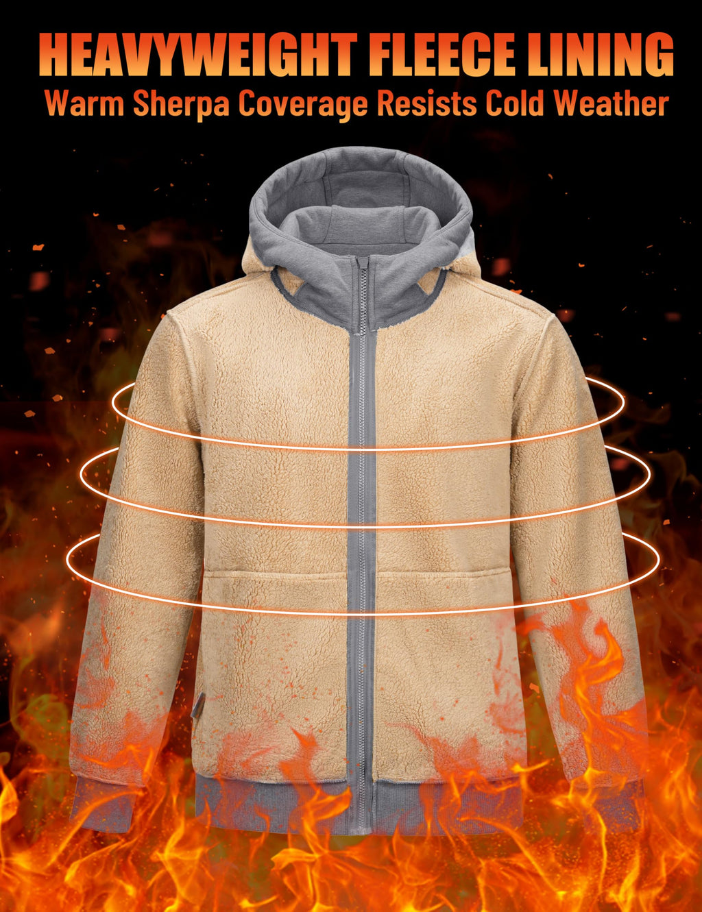 TACVASEN Men's Zip Up Sherpa Lined Hoodies Thick Fleece Heavyweight Jacket Windproof Thermal Zipper Sweatshirt