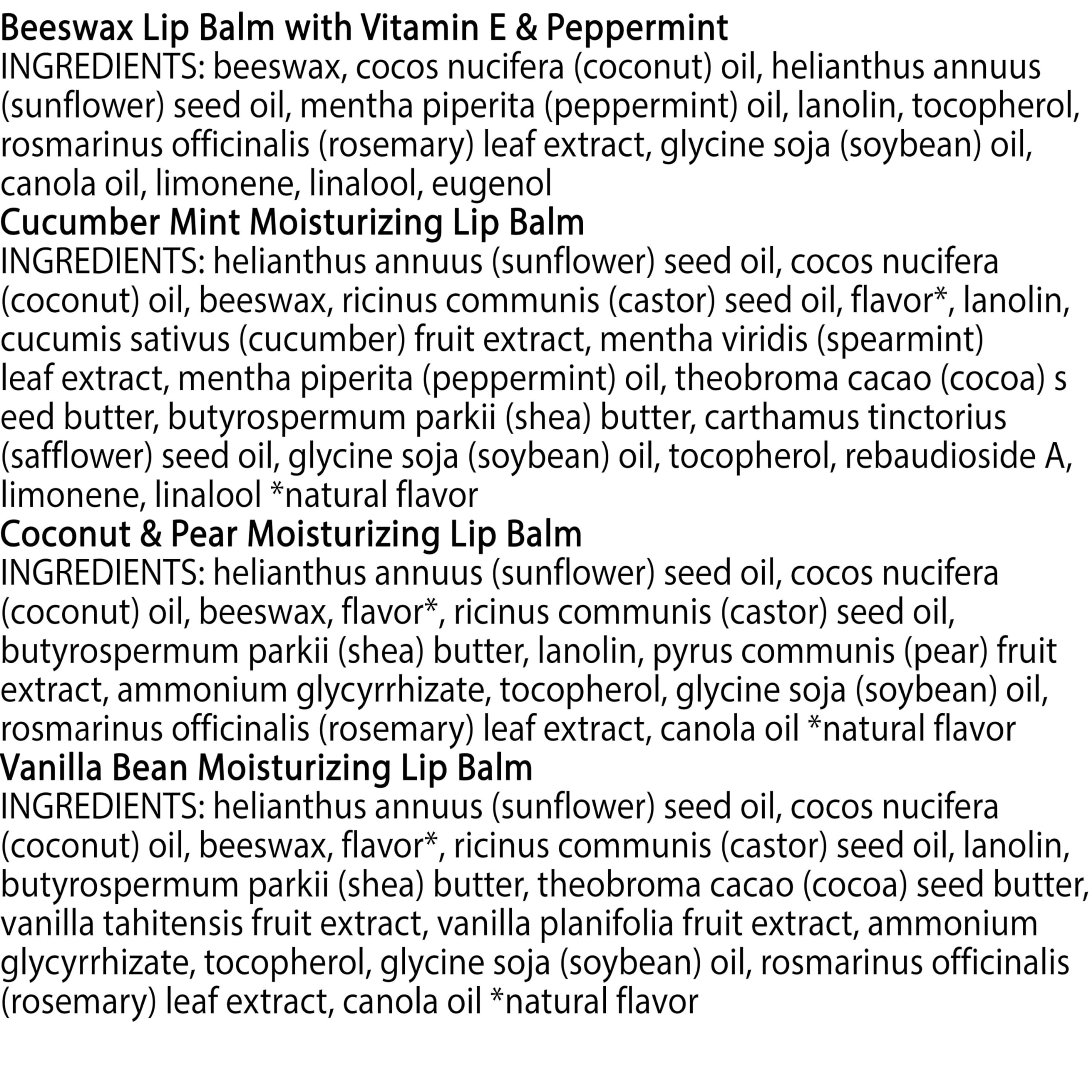 Burt's Bees Lip Balm - Pink Grapefruit, Mango, Coconut & Pear, and Pomegranate Pack, Lip Moisturizer With Beeswax, Tint-Free, Natural Origin Conditioning Treatment, 4 Tubes, 0.15 oz.