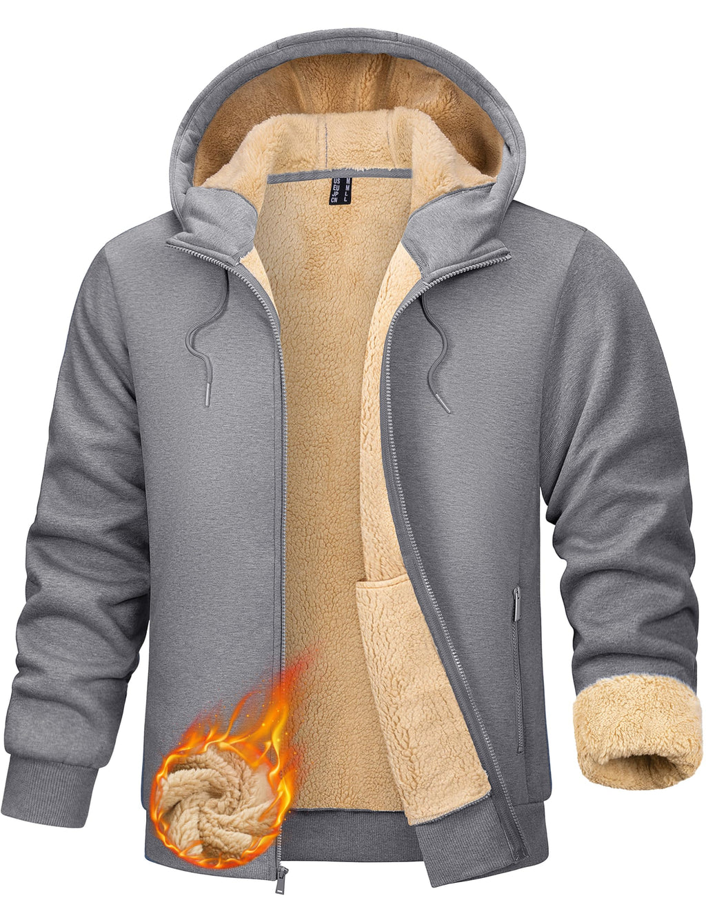 TACVASEN Men's Zip Up Sherpa Lined Hoodies Thick Fleece Heavyweight Jacket Windproof Thermal Zipper Sweatshirt