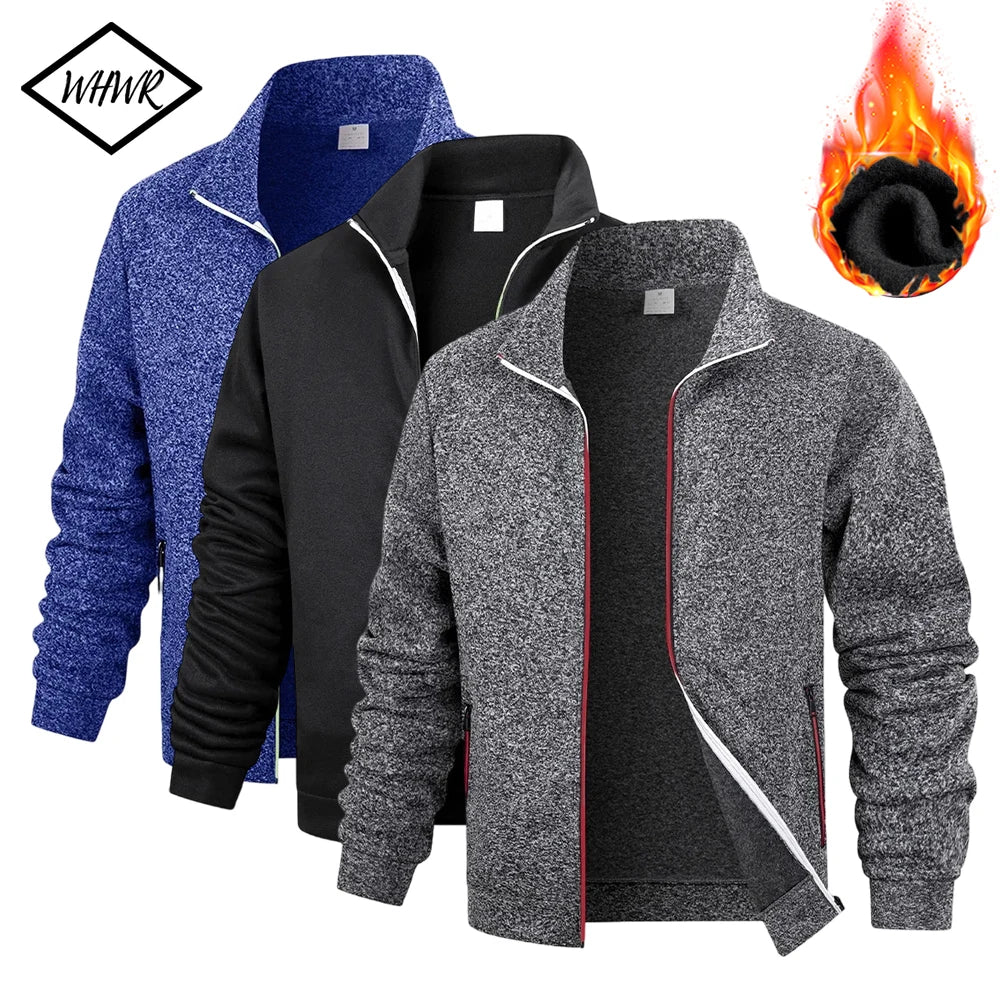 Men's Fleece Zip Jacket Warm Sports  Cardigan Outdoor Daily Basic Turtleneck Hoodies Autumn Winter Casual Jackets Sweatshirts