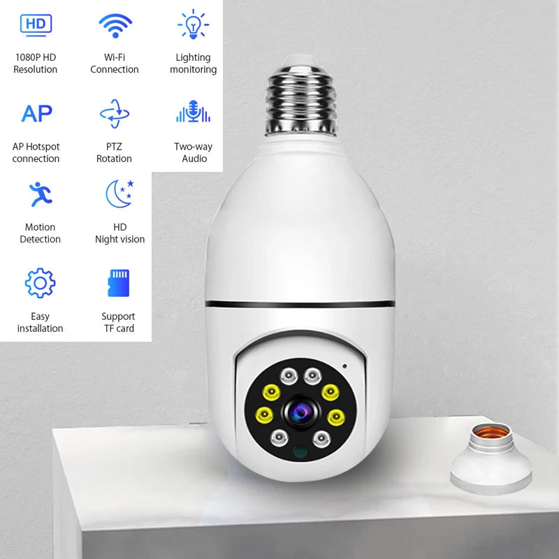 Wireless Bulb Camera Wifi E27 Bulb Camera 360 degree WiFi Security Camera Full-color High-definition Night Vision