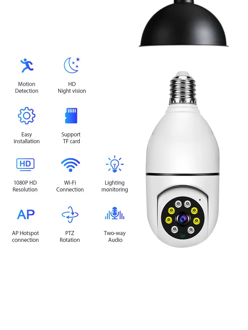 Wireless Bulb Camera Wifi E27 Bulb Camera 360 degree WiFi Security Camera Full-color High-definition Night Vision